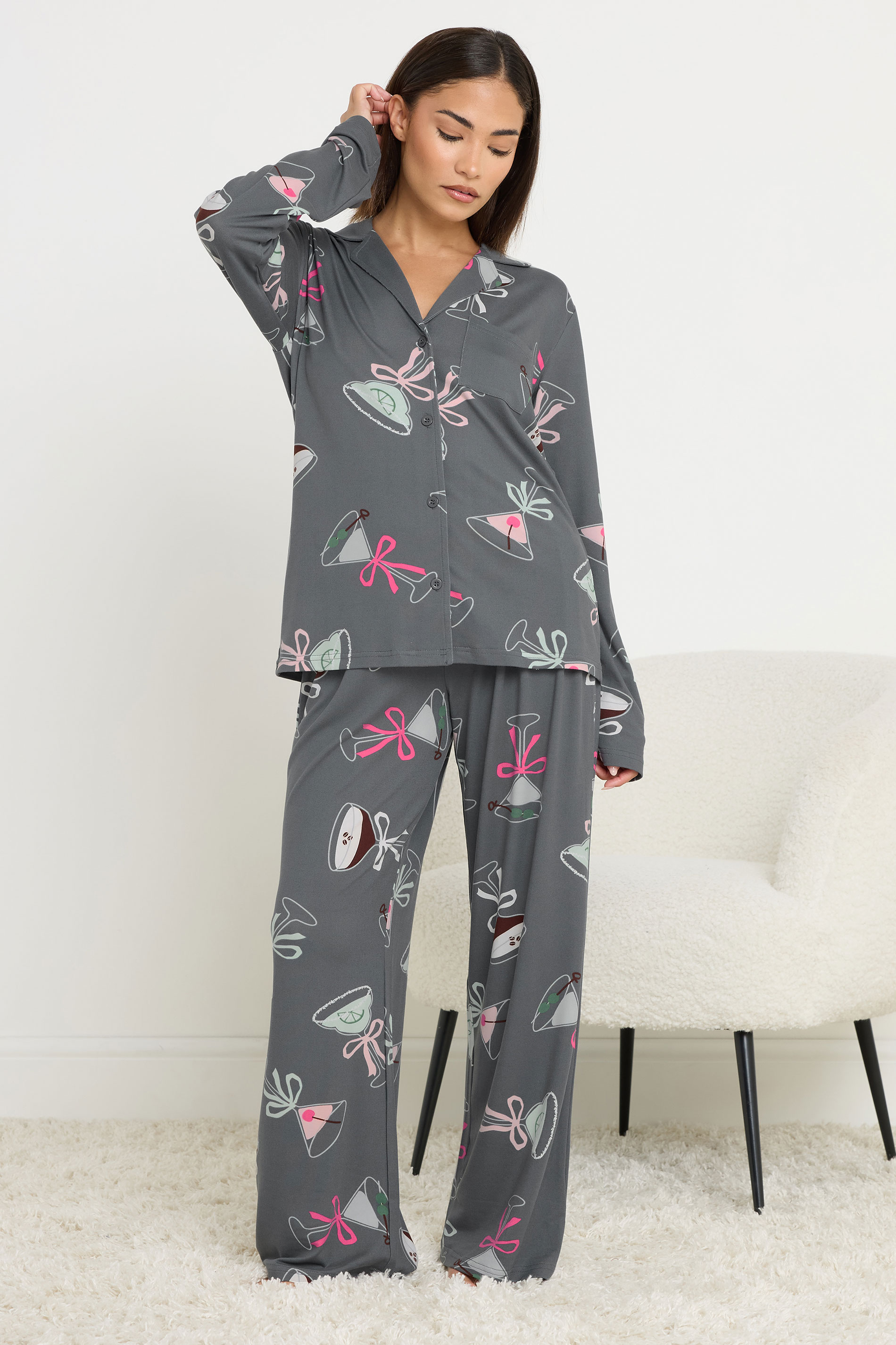 PixieGirl Petite Women's Grey Soft Touch Cocktail Pyjama Set | PixieGirl 2