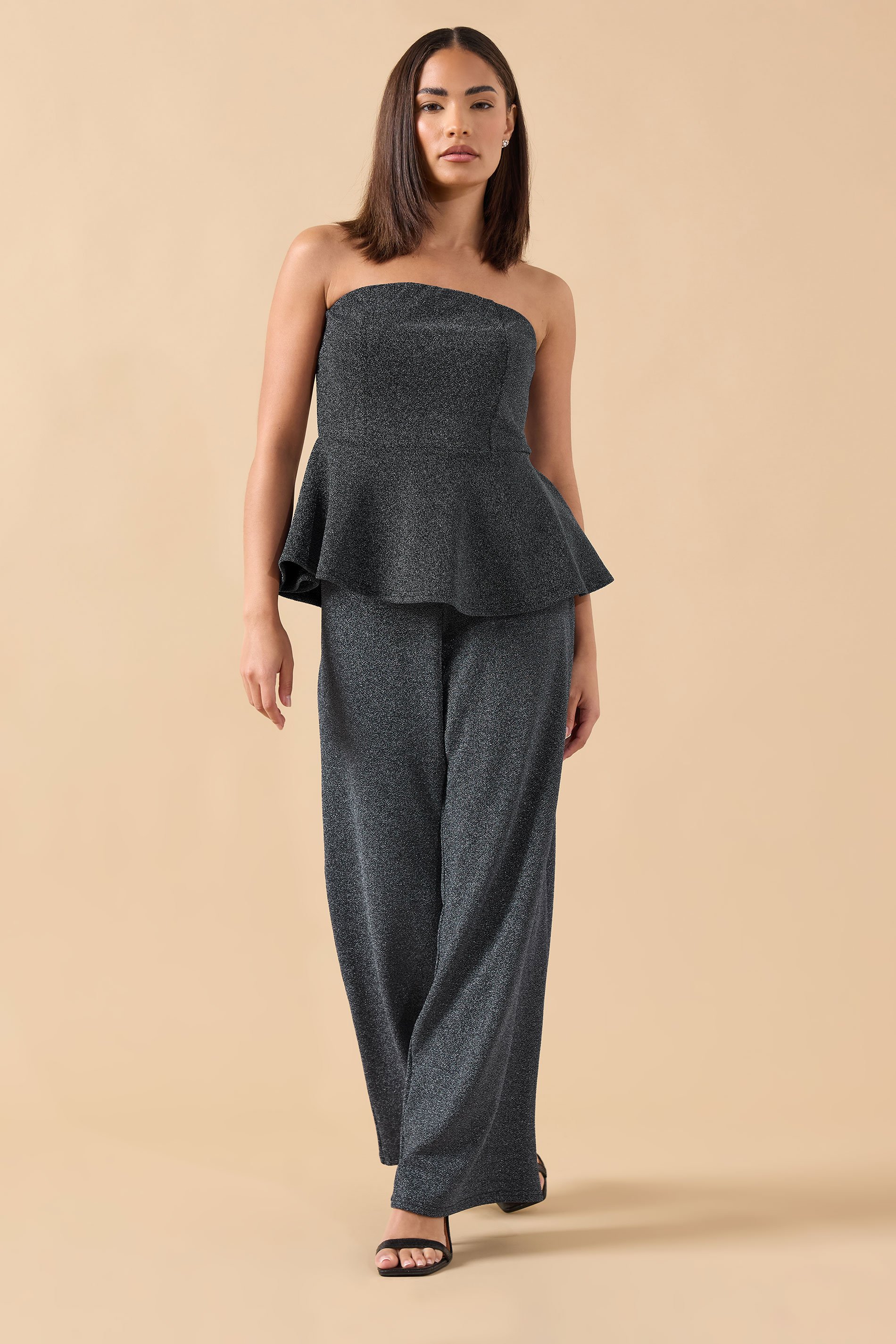 PixieGirl Petite Women's Black Sparkle Peplum Bandeau Top | PixieGirl 3