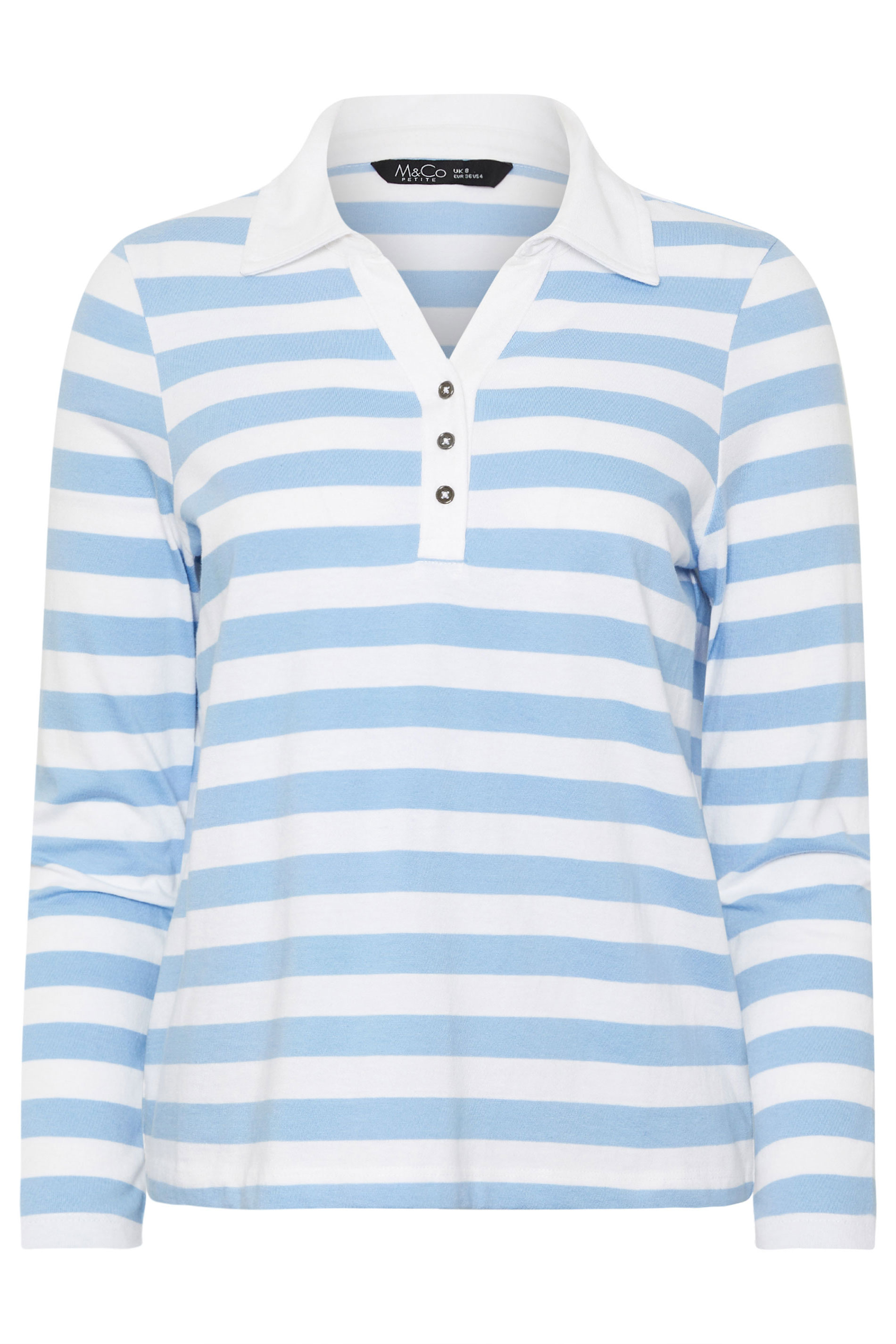 M&Co Petite Blue & White Stripe Cotton Polo Shirt | M&Co 5
