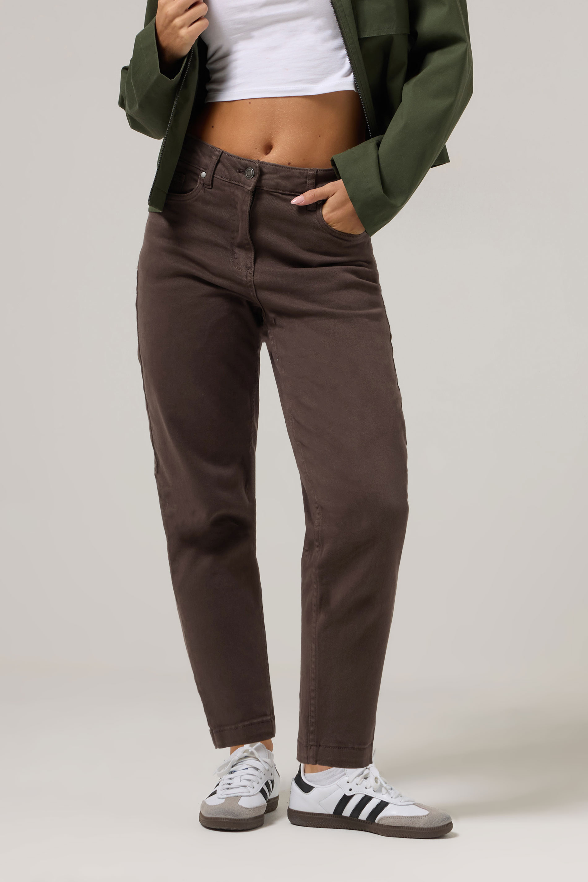 PixieGirl Petite Women's Chocolate Brown Non-Stretch Barrel Jeans | PixieGirl 3