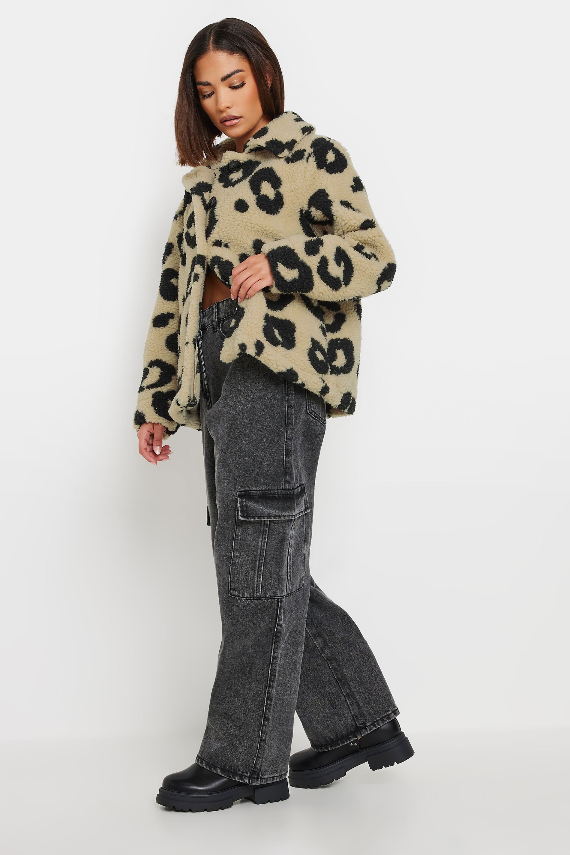 PixieGirl Petite Women's Brown Animal Print Teddy Fleece Jacket | PixieGirl 3