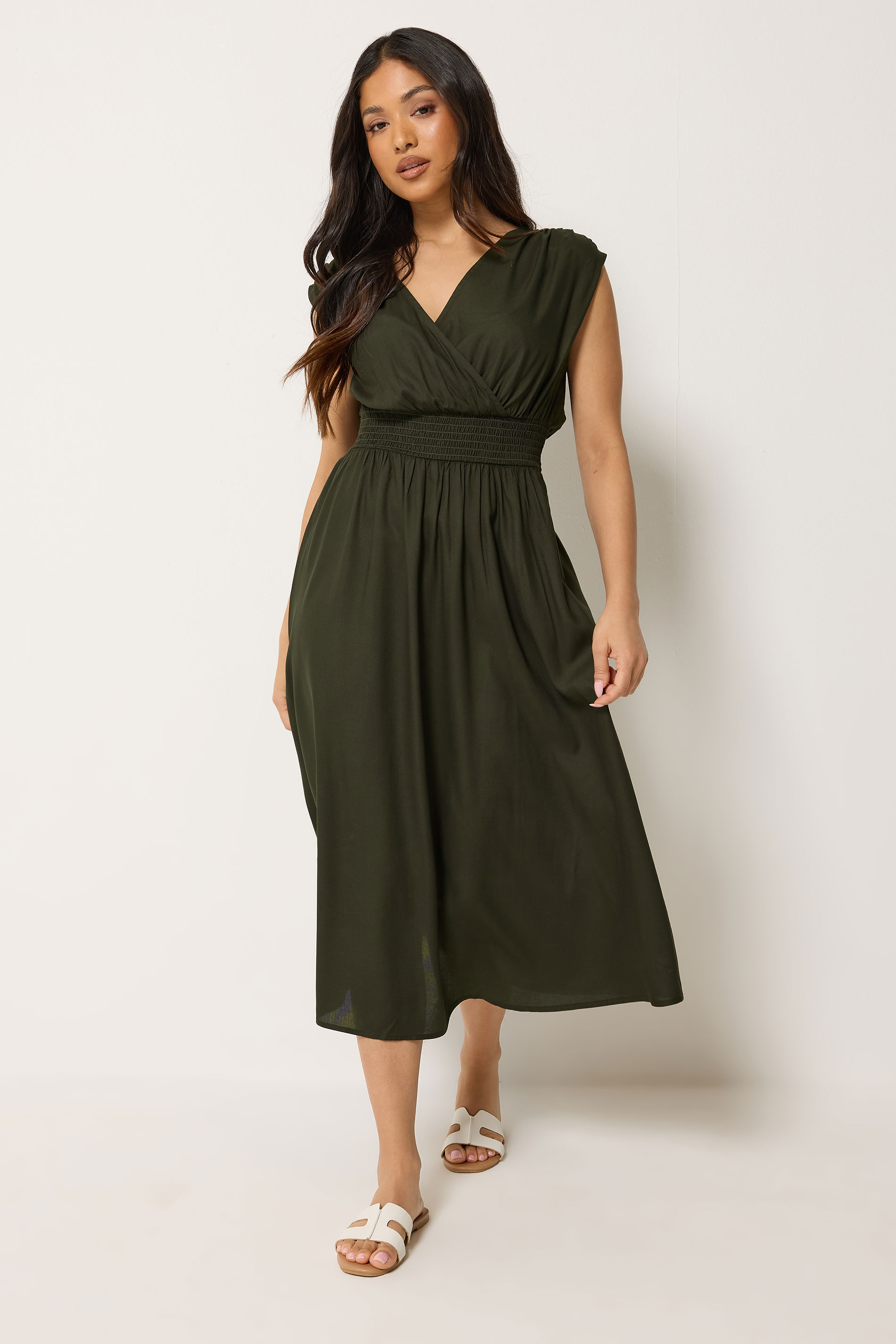 petite olive green dress PixieGirl Women's Wrap Midi Bridesmaid