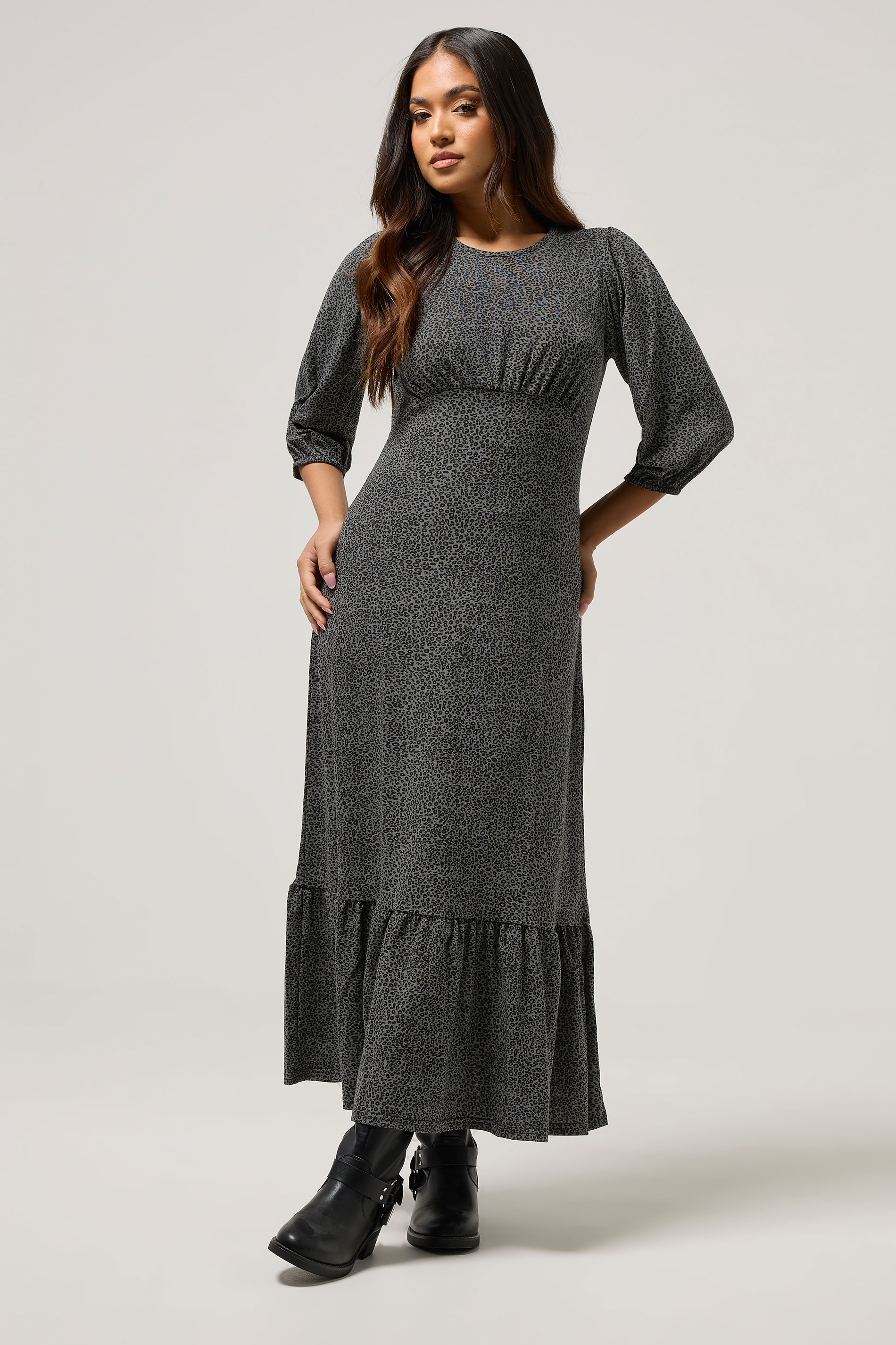 PixieGirl Petite Women's Grey Animal Midi Dress | PixieGirl 1