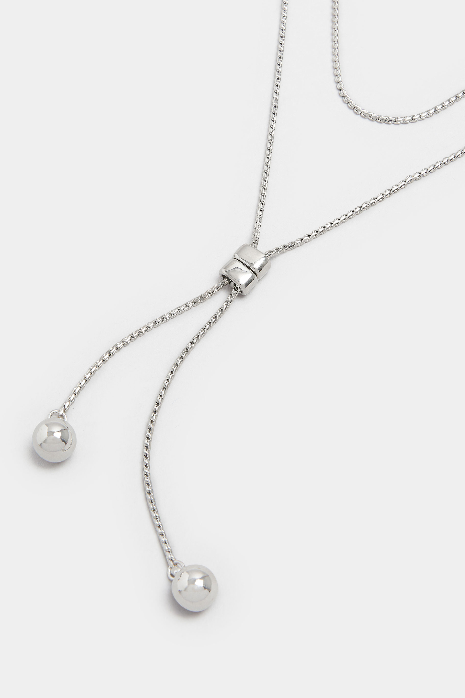 Silver Tone Double Layer Long Necklace | Yours Clothing 3
