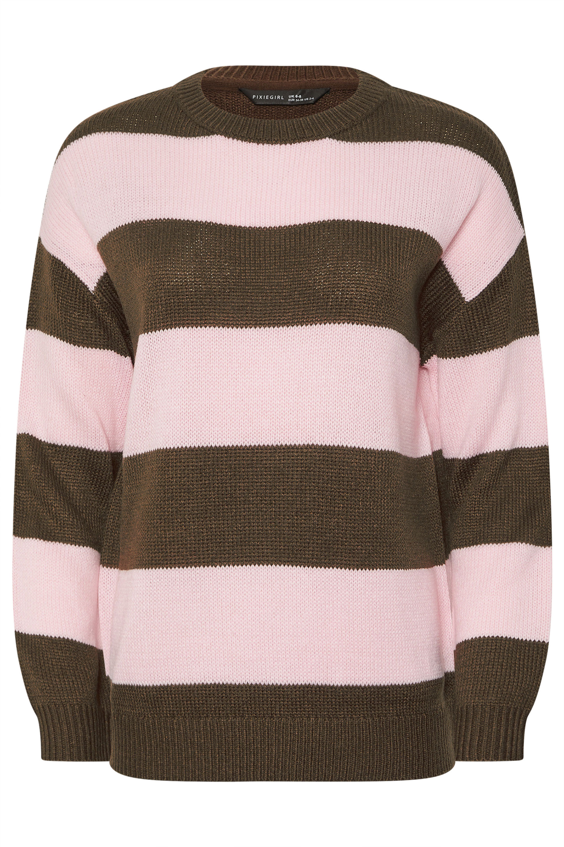 PixieGirl Petite Women's Pink & Brown Stripe Knit Jumper | PixieGirl 5