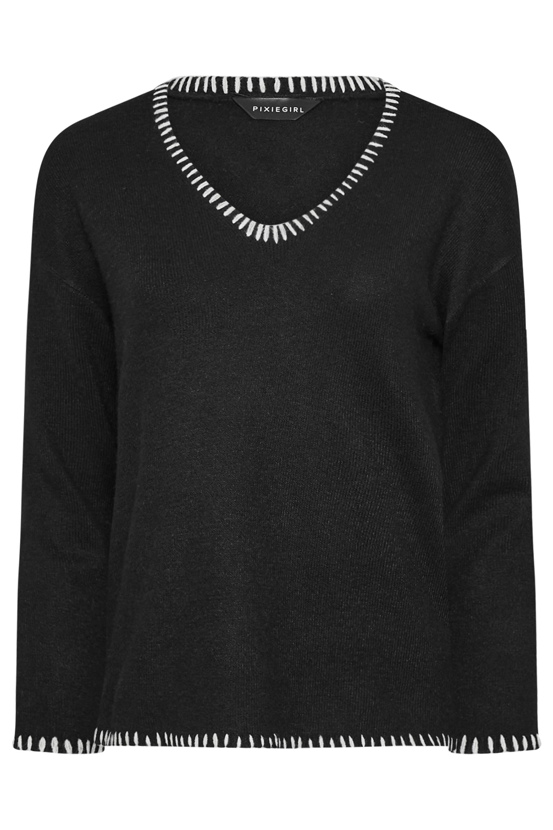 PixieGirl Petite Women's Black Knitted Contrast Stitch Jumper | PixieGirl 5