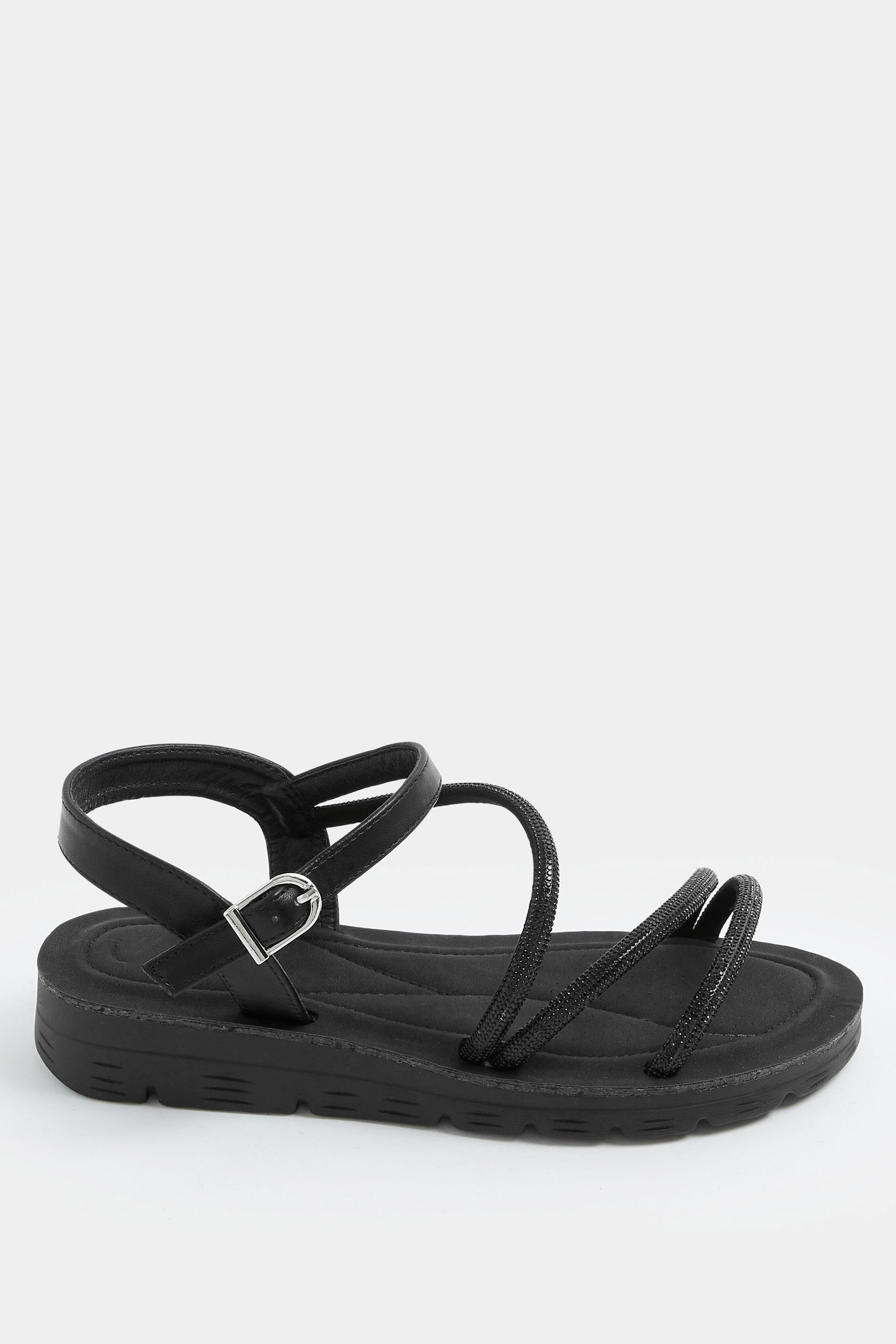 Black Glitter Comfort Sandals In Extra Wide EEE Fit | Yours Clothing 2