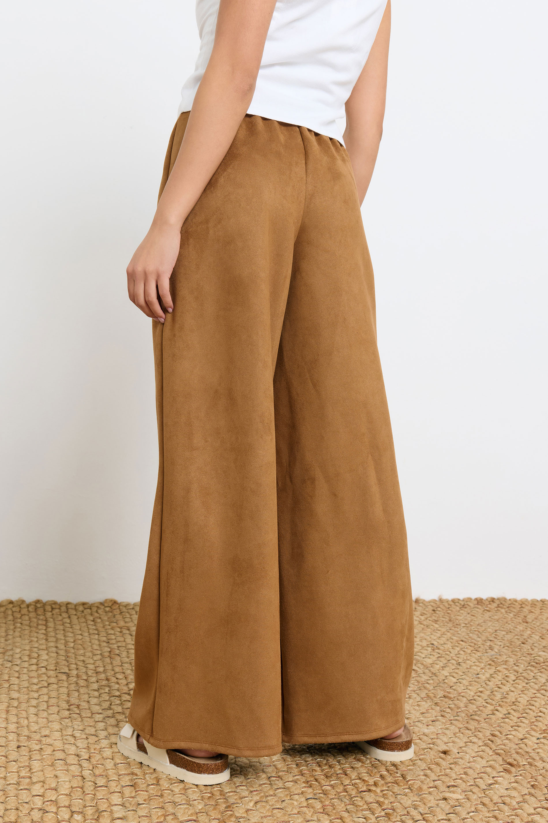 PixieGirl Petite Women's Camel Brown Suedette Wide Leg Trousers | PixieGirl 3
