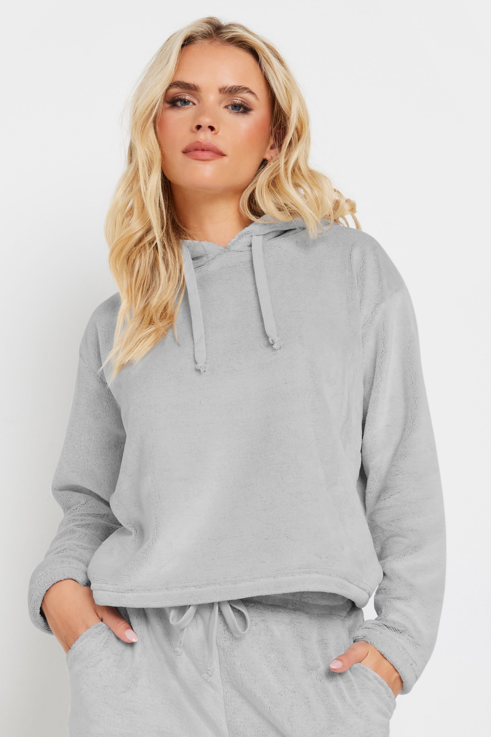 PixieGirl Petite Women's Grey Fleece Cropped Hoodie | PixieGirl 1