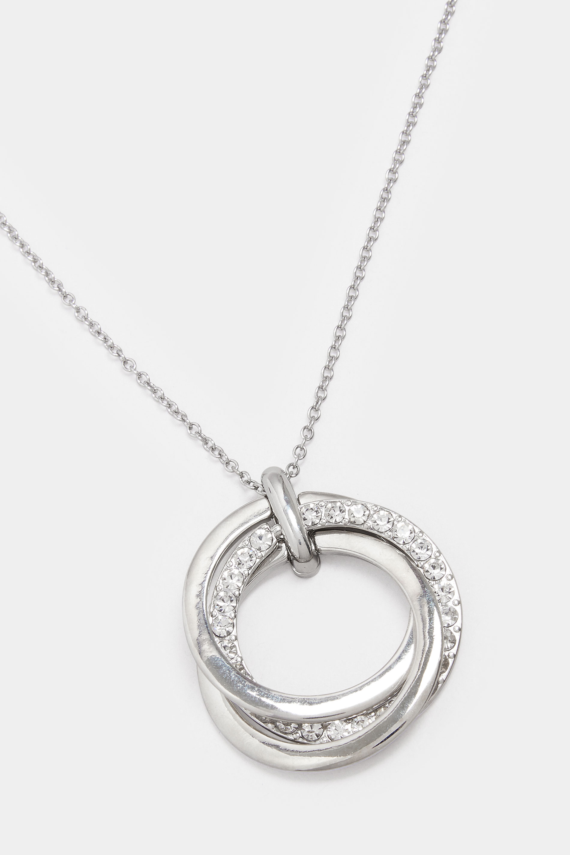 Silver Tone Long Diamante Circle Necklace | Yours Clothing 3