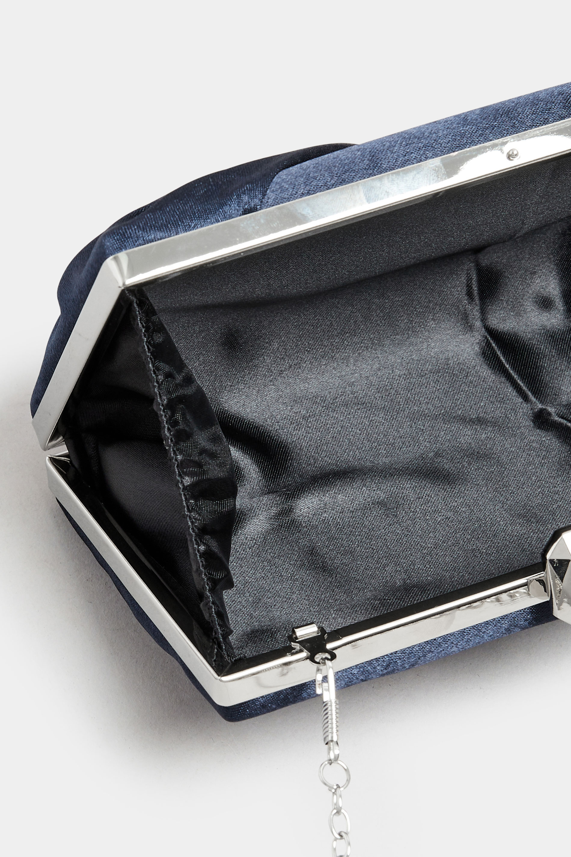 Navy Blue Satin Bow Detail Clutch Bag | Yours Clothing 7