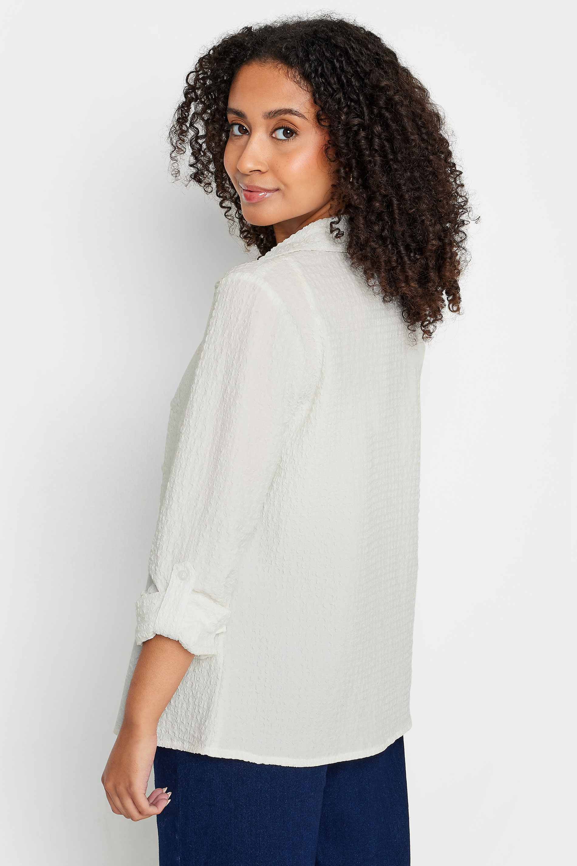 M&Co Petite Ivory White Textured Tab Sleeve Shirt | M&Co 4