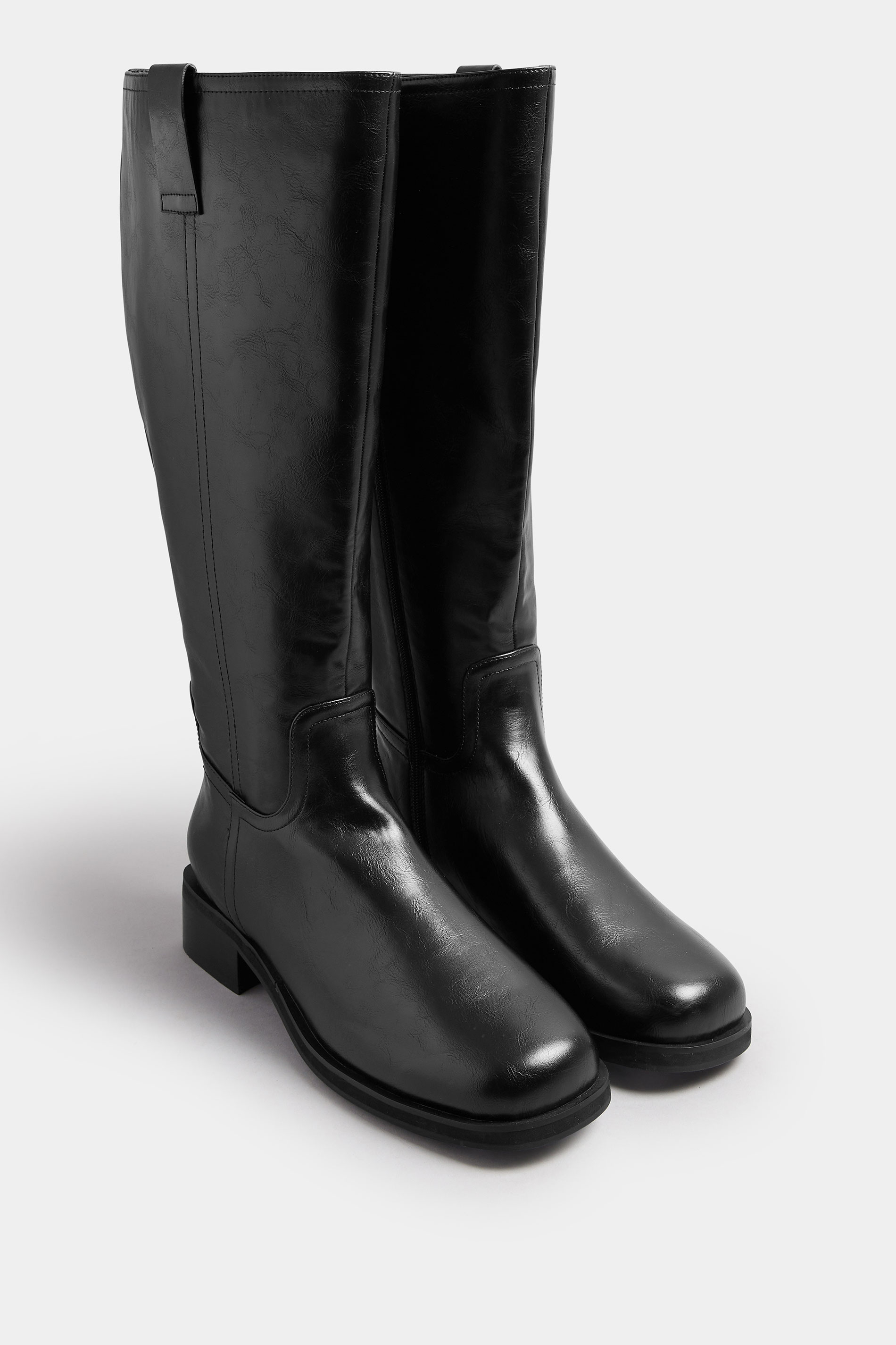 Black Pull On Knee High Boots In Extra Wide EEE Fit | Yours Clothing 2