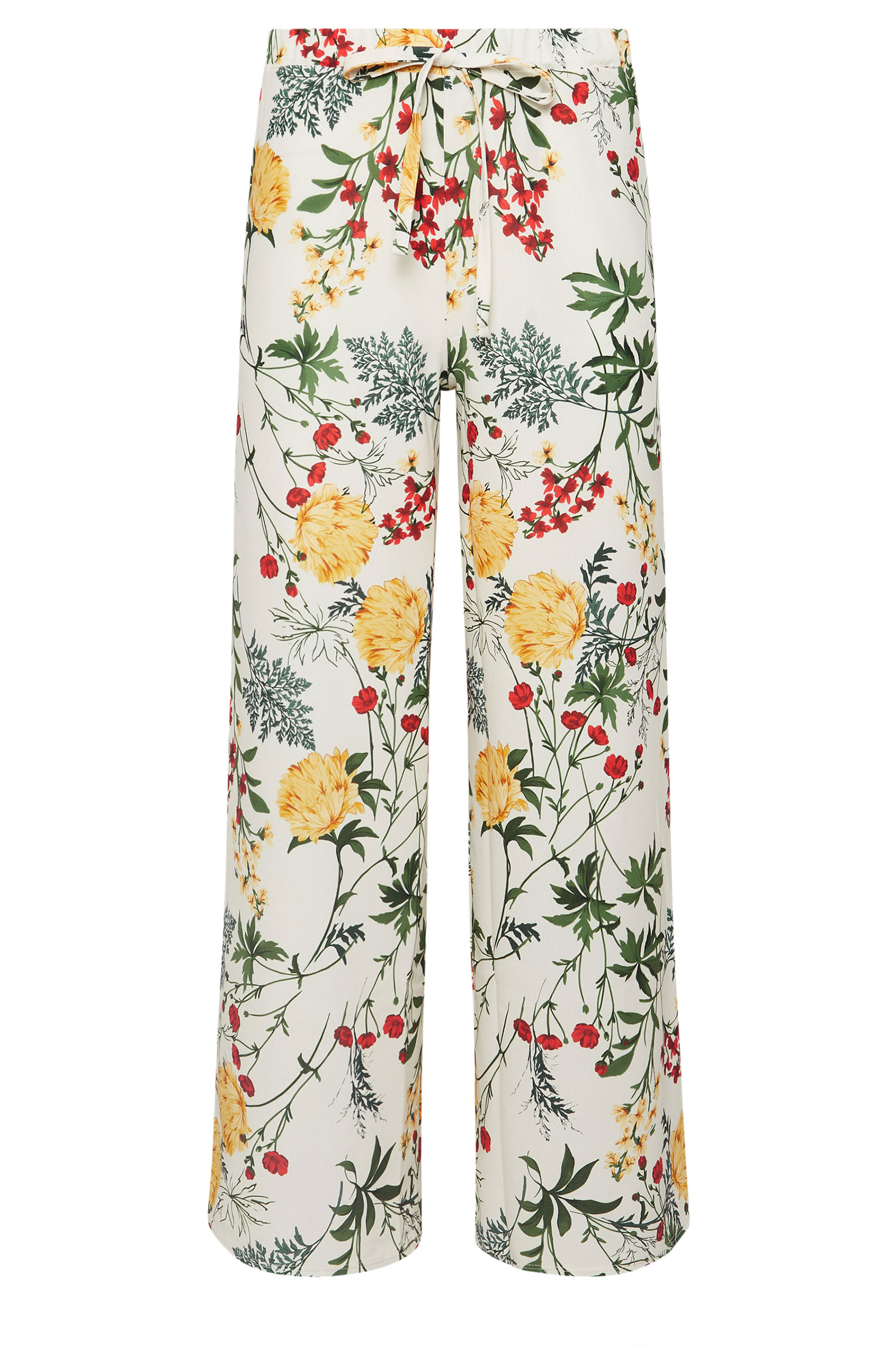 PixieGirl White Floral Print Wide Leg Trousers | PixieGirl 5
