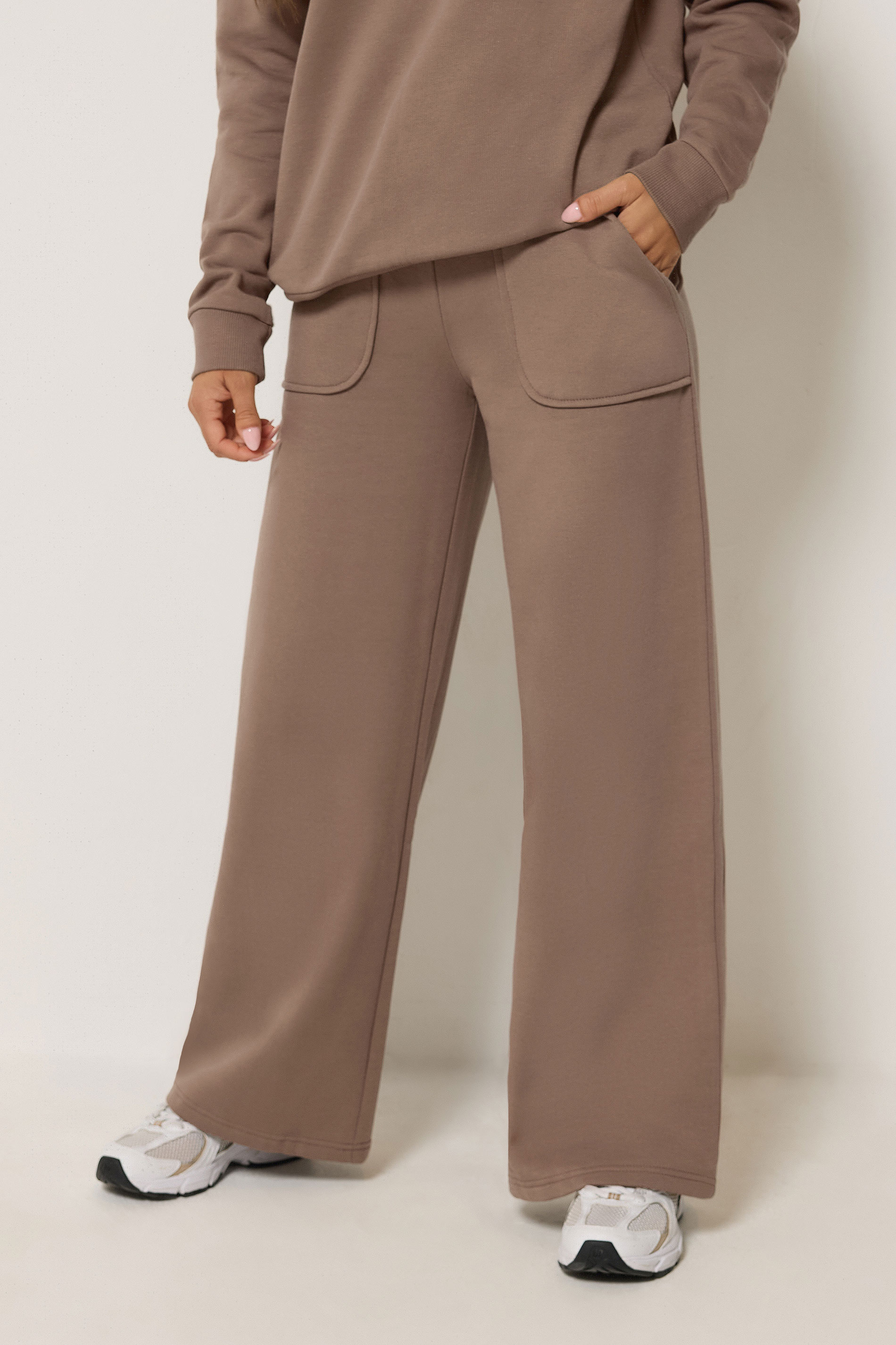 PixieGirl Petite Women's Mocha Brown Wide Leg Joggers | PixieGirl 1