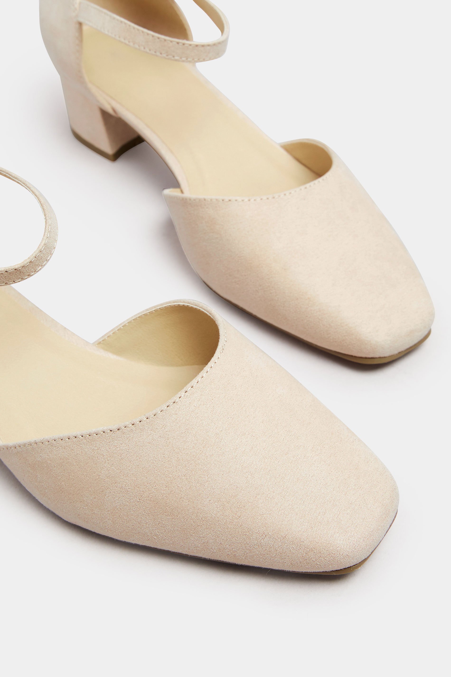 Nude Faux Suede Block Heel Court Shoes In Extra Wide EEE Fit | Yours Clothing 5