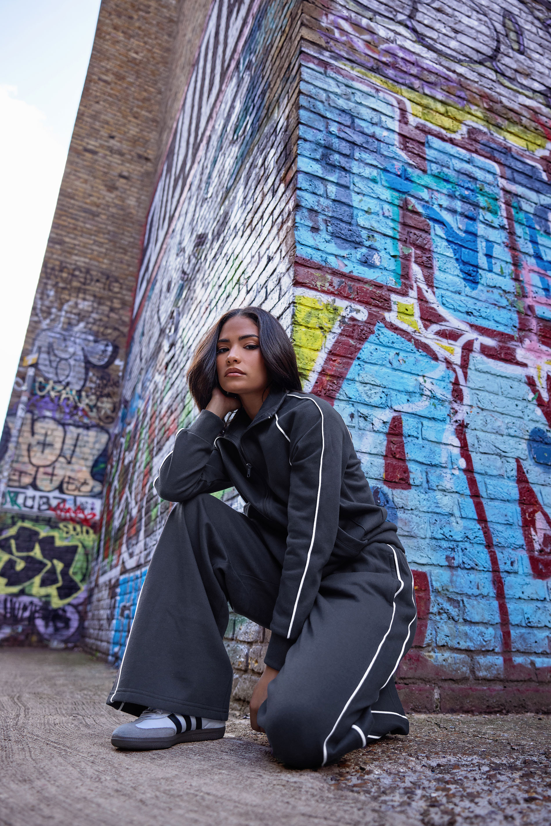 PixieGirl Petite Women's Navy Blue Contrast Piping Zip Sweatshirt | PixieGirl 2