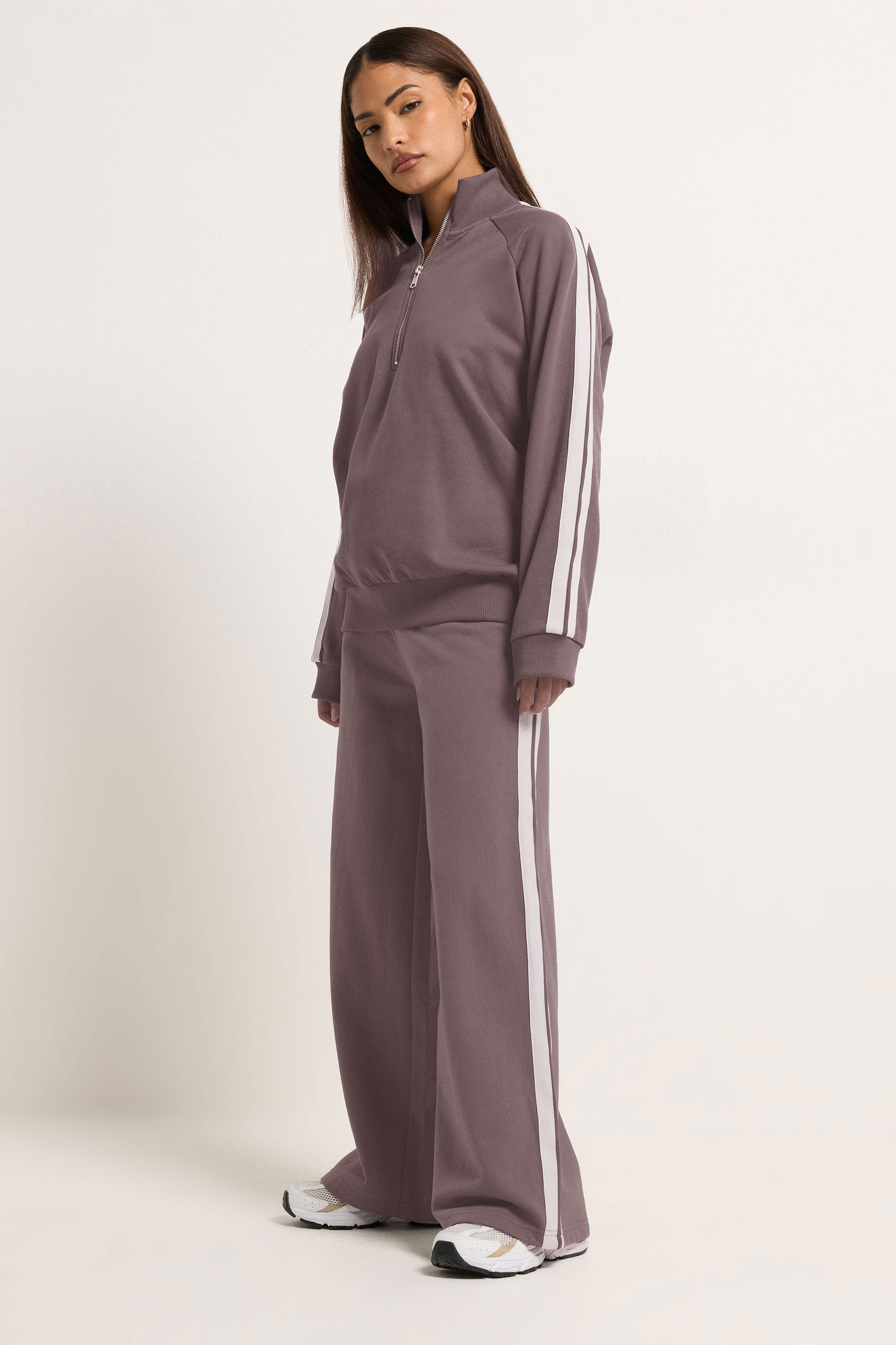 PixieGirl Petite Women's Purple Stripe Quarter Zip Sweatshirt | PixieGirl 2