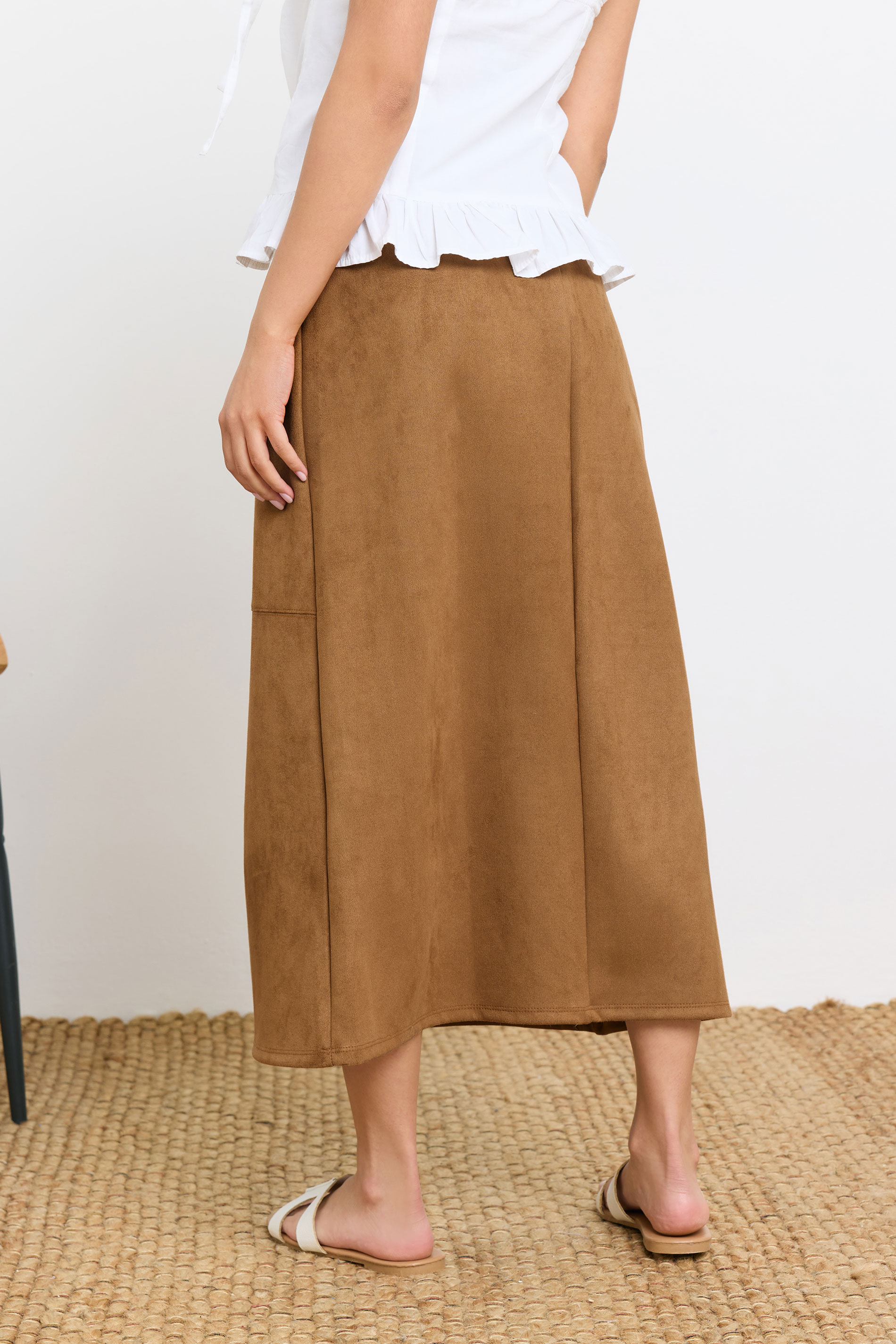 PixieGirl Petite Women's Camel Brown Suedette Midi Skirt | PixieGirl 3