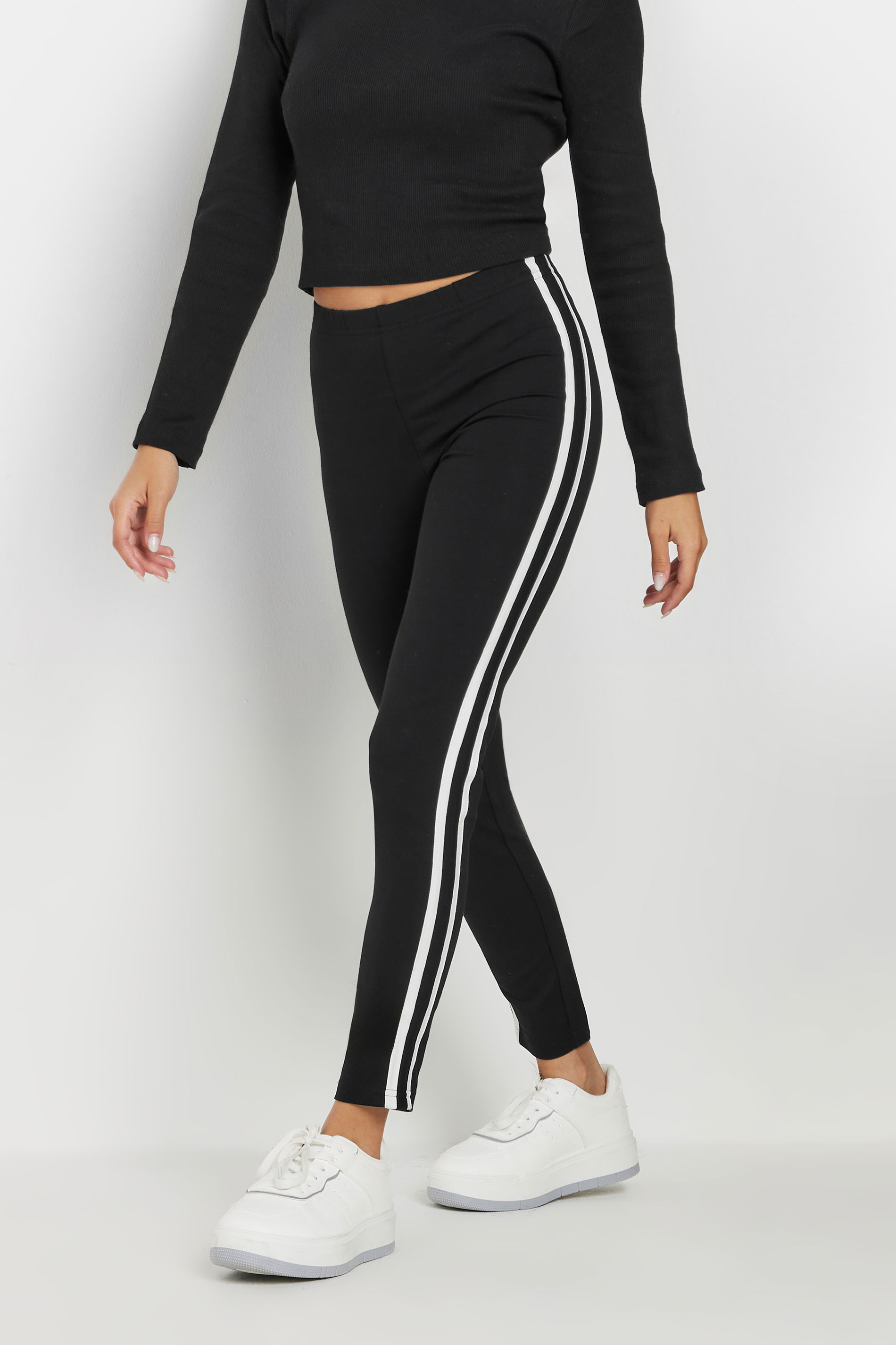 PixieGirl Petite Womens Black & White Side Stripe Leggings | PixieGirl 2