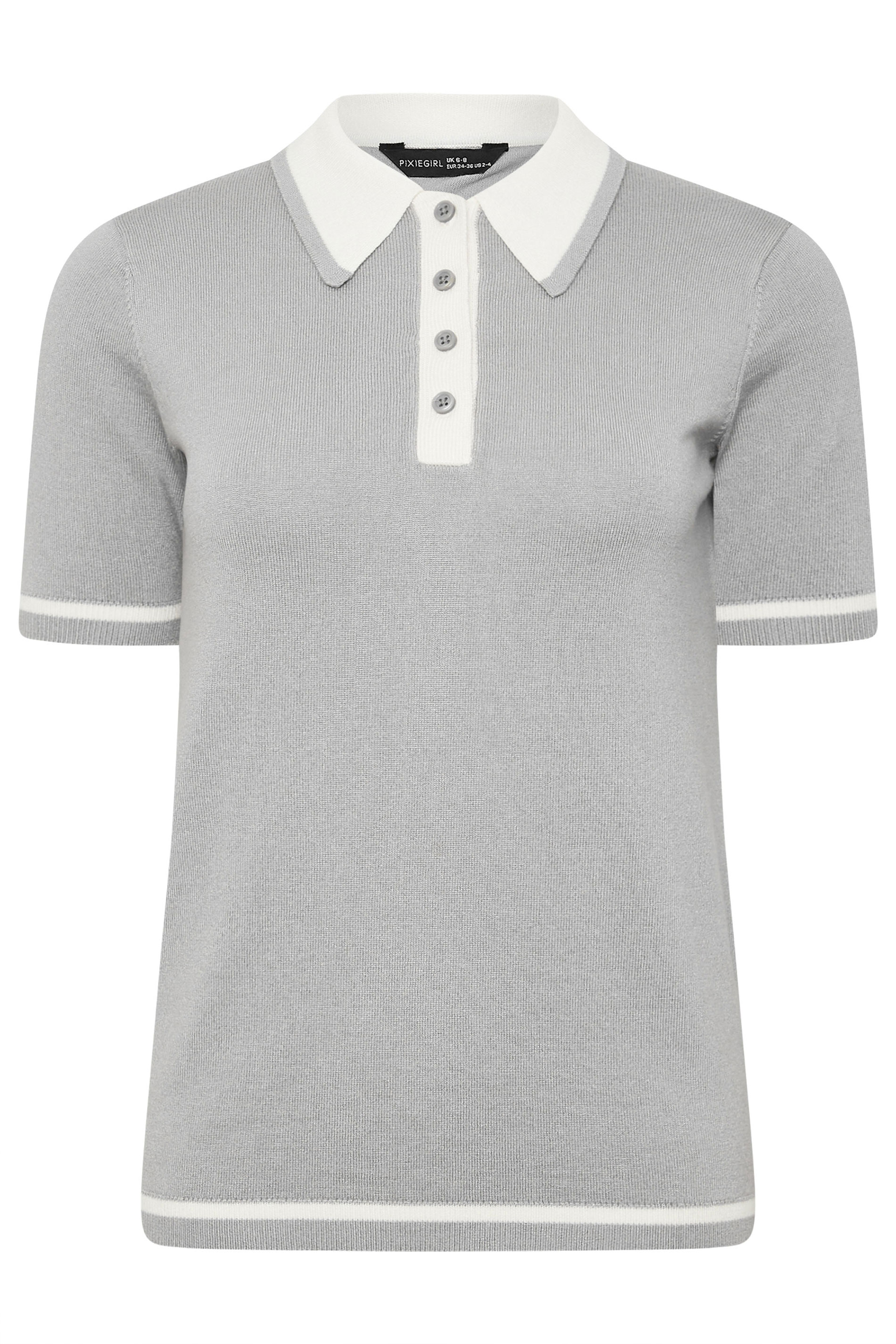 PixieGirl Petite Women's Grey Knit Contrast Polo Shirt | PixieGirl 6