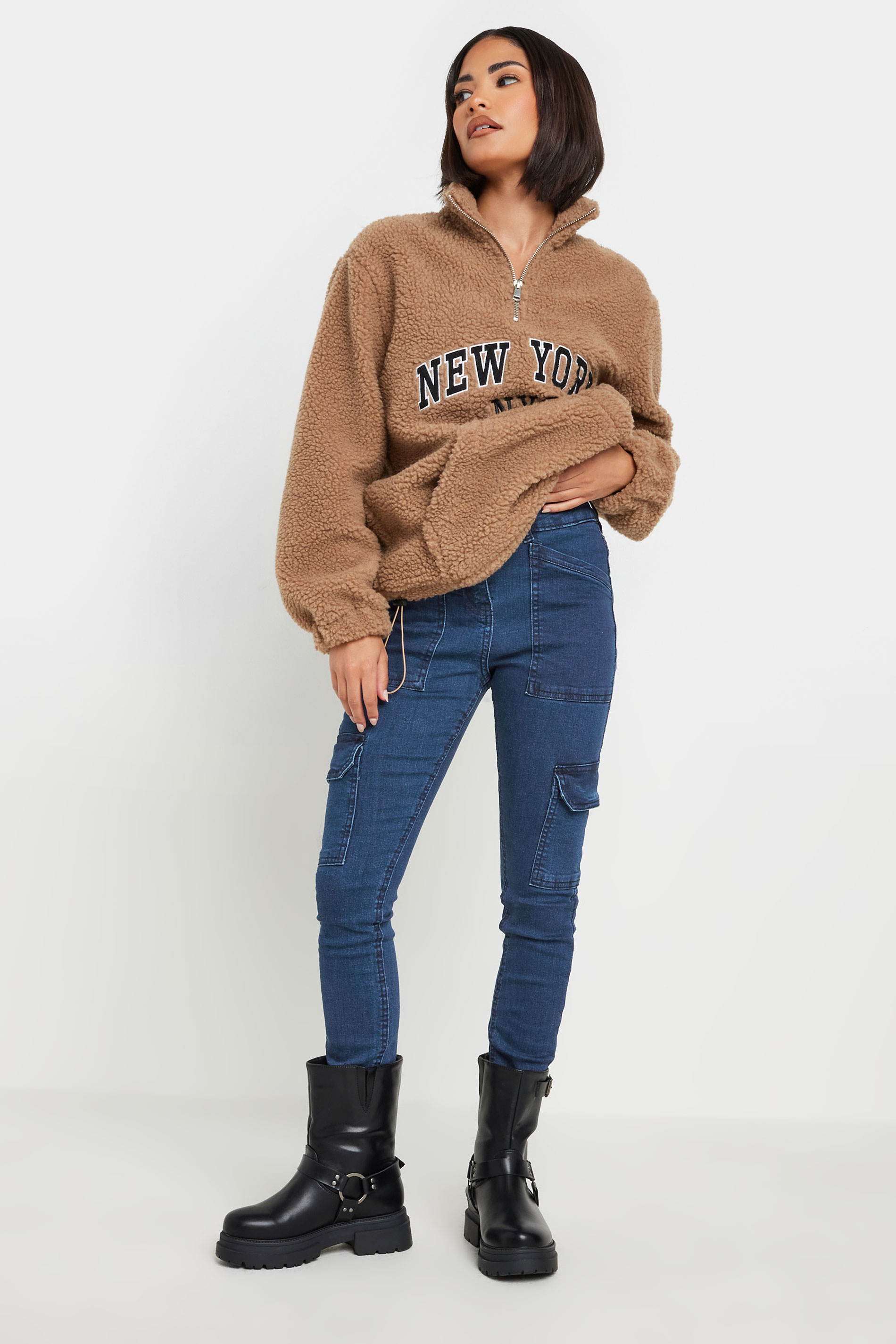 PixieGirl Petite Womens Blue Pocket Detail Cargo Skinny Jeans | PixieGirl 1