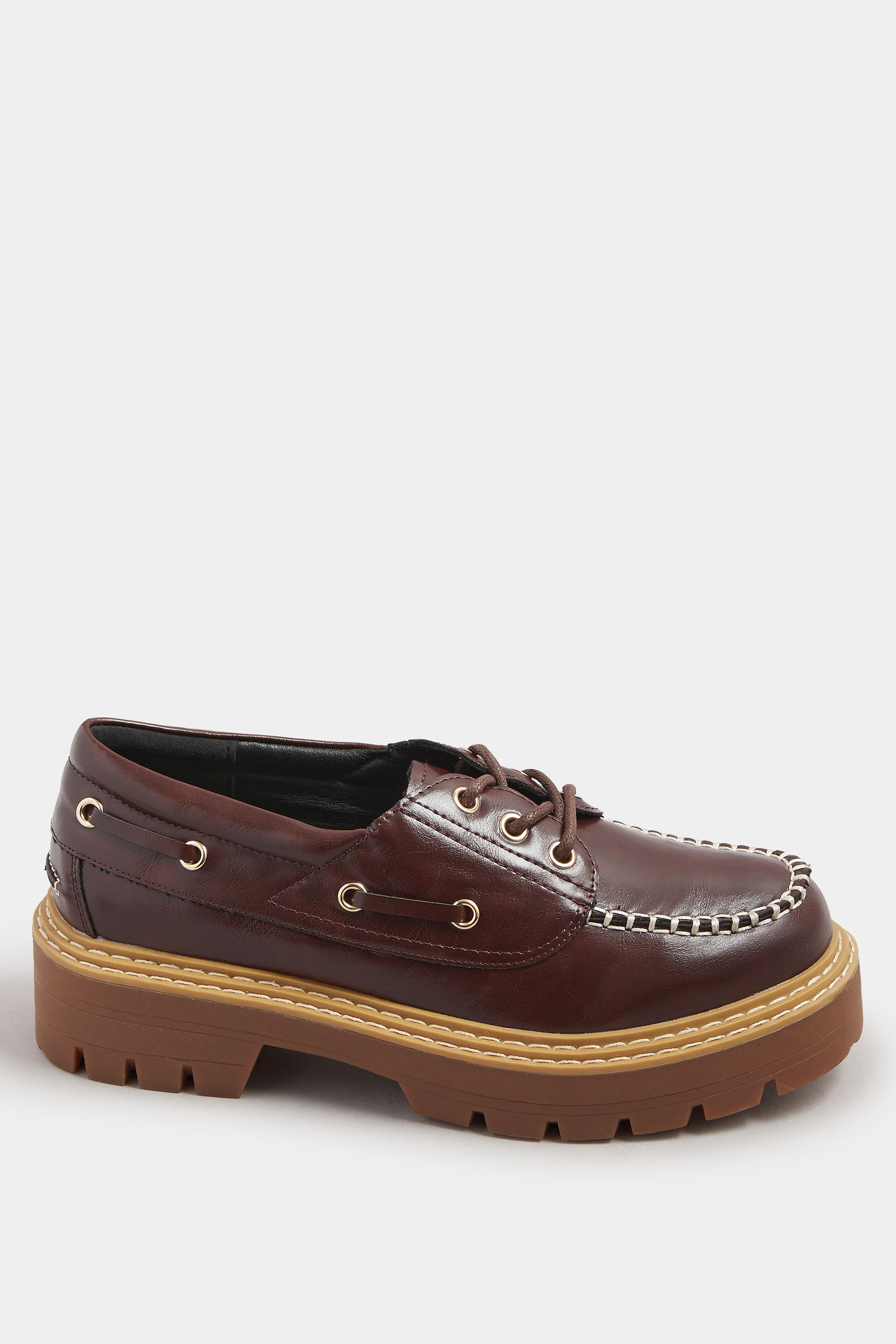 Brown Chunky Lace Up Boat Shoes In Extra Wide EEE Fit | Yours Clothing 4