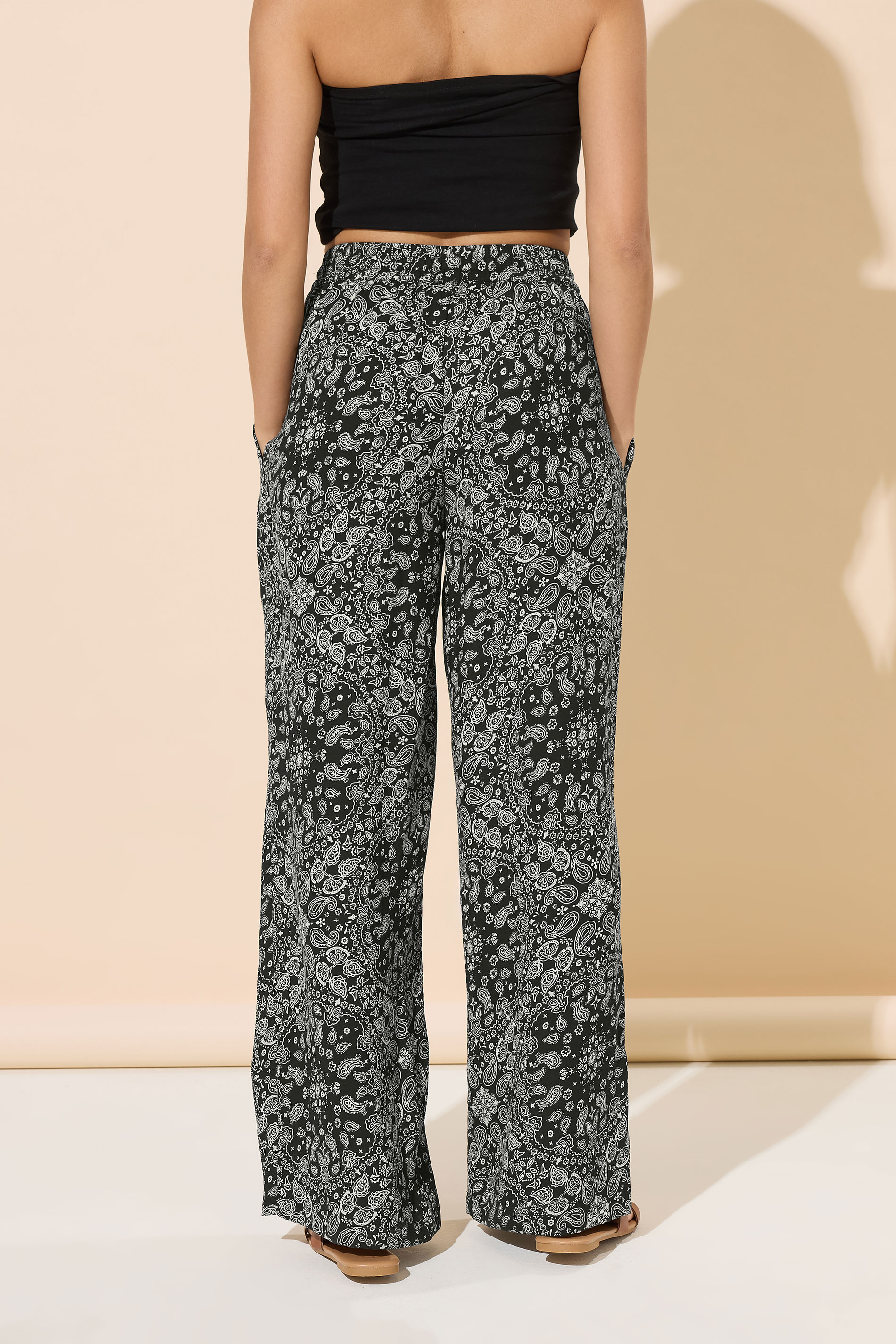 PixieGirl Petite Women's Black Paisley Wide Leg Trousers | PixieGirl 3