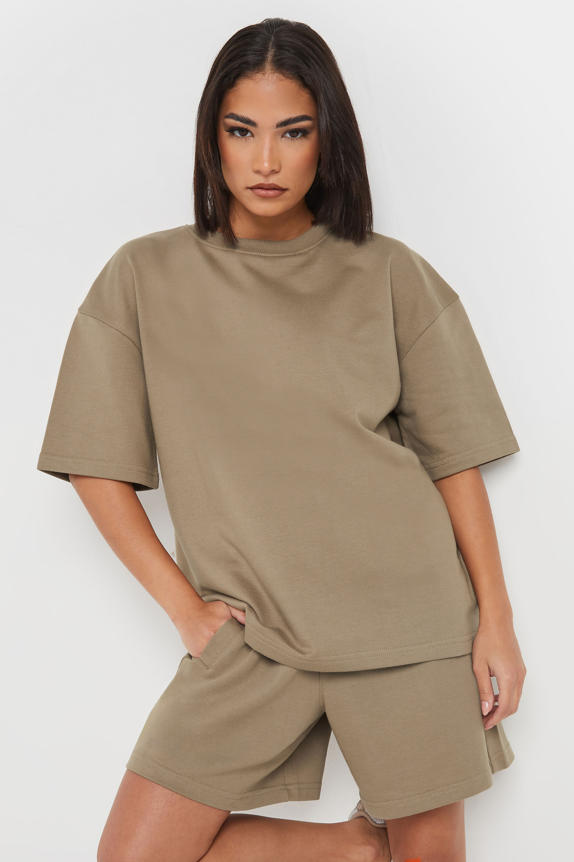 PixieGirl Petite Women's Brown Sweat Jersey T-Shirt & Shorts Set | PixieGirl 1