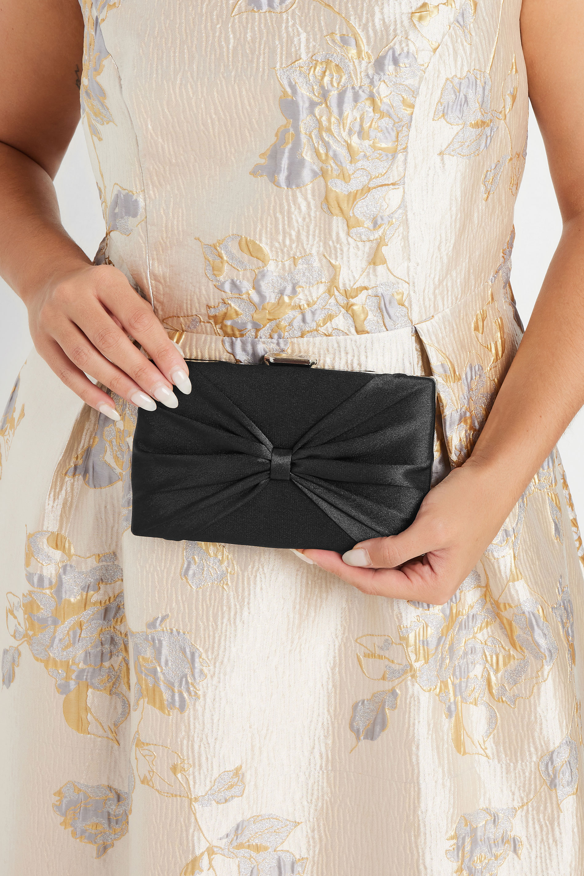 Black Satin Bow Detail Clutch Bag | Yours Clothing 3