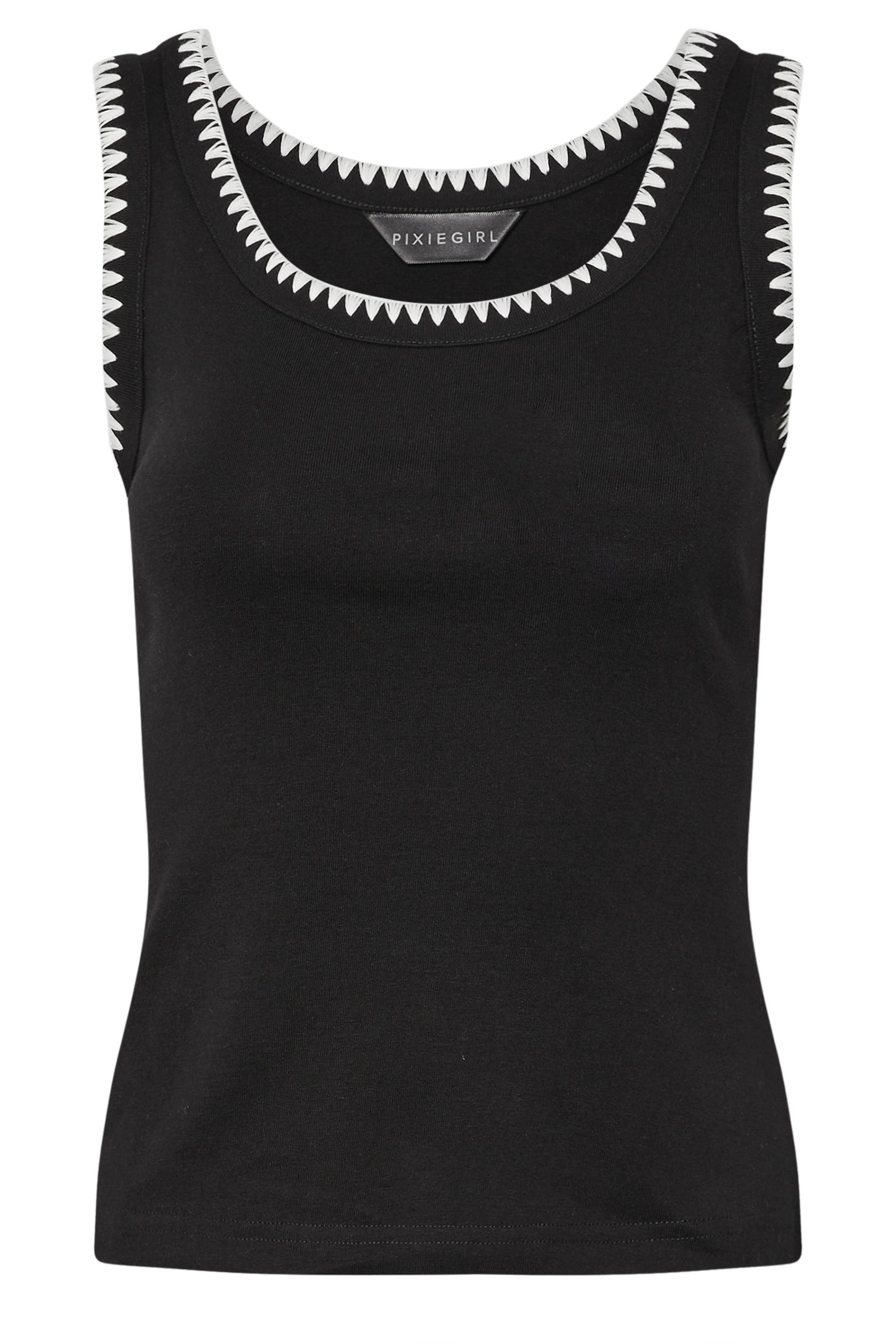 PixieGirl Petite Women's 2 PACK Black & White Contrast Stitch Vest Tops | PixieGirl 9