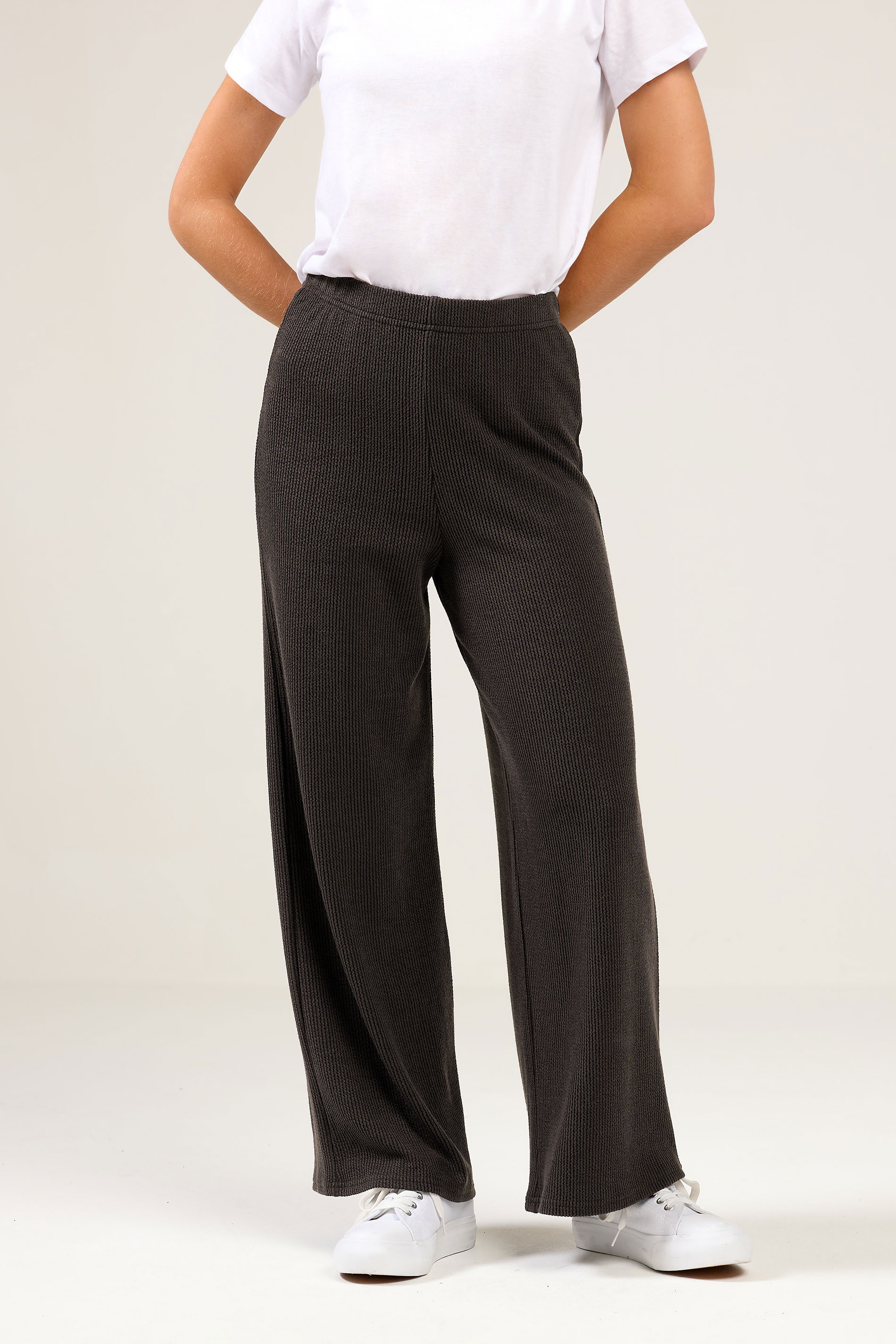 M&Co Petite Brown Ribbed Wide Leg Trousers | M&Co  3