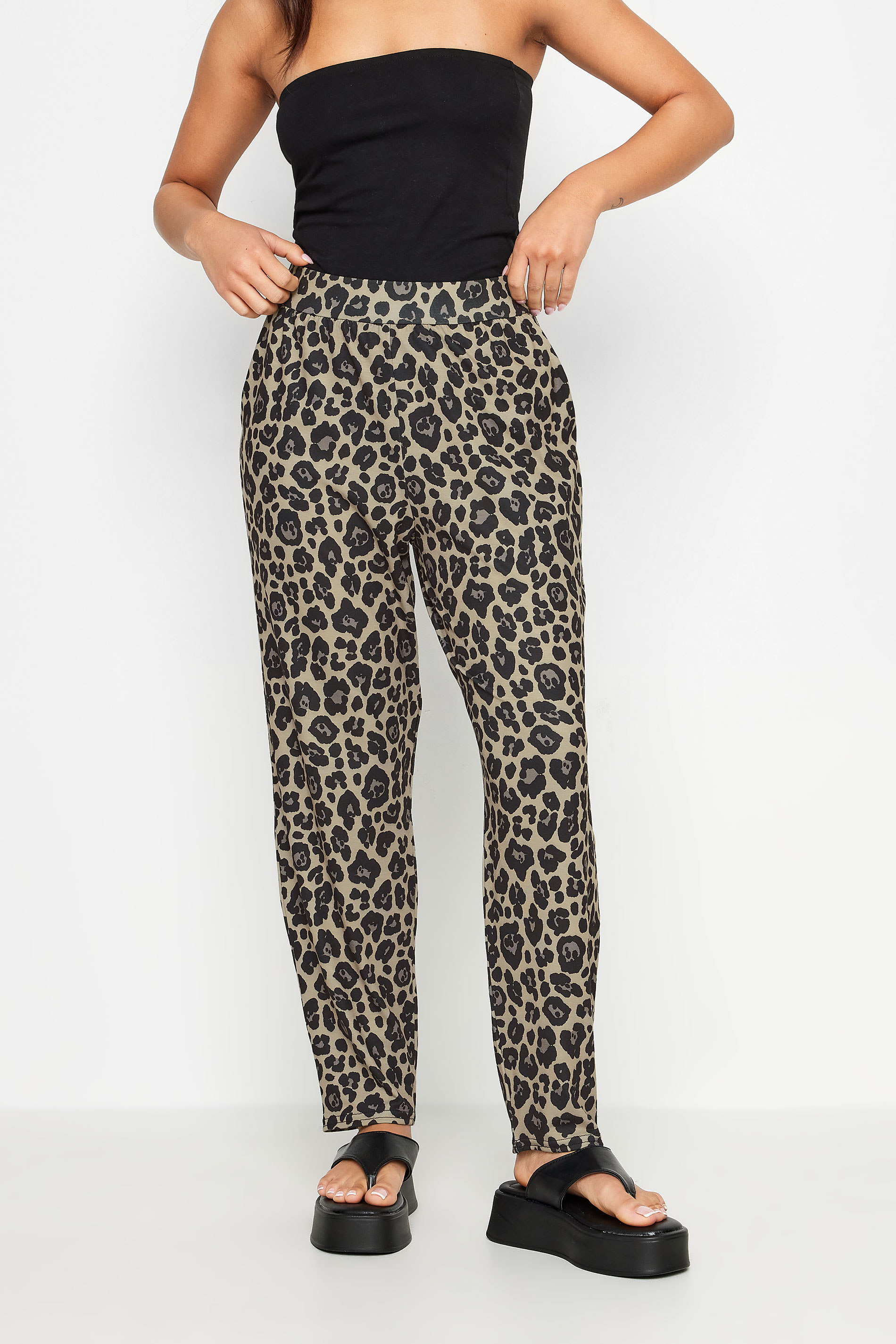PixieGirl Petite Womens Brown Leopard Print Harem Trousers | PixieGirl 3