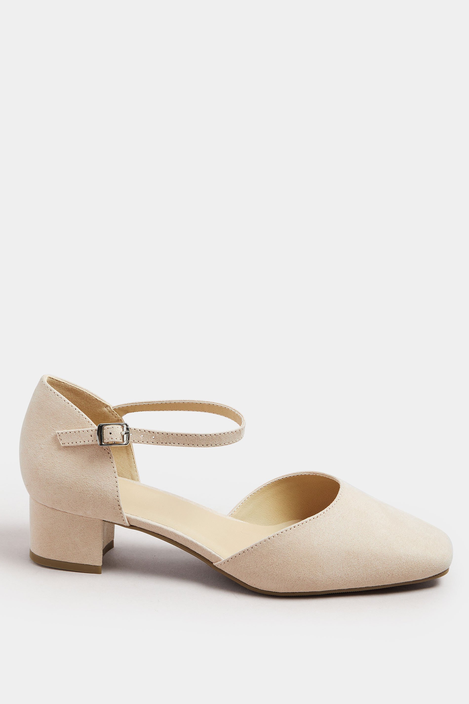 Nude Faux Suede Block Heel Court Shoes In Extra Wide EEE Fit | Yours Clothing 3