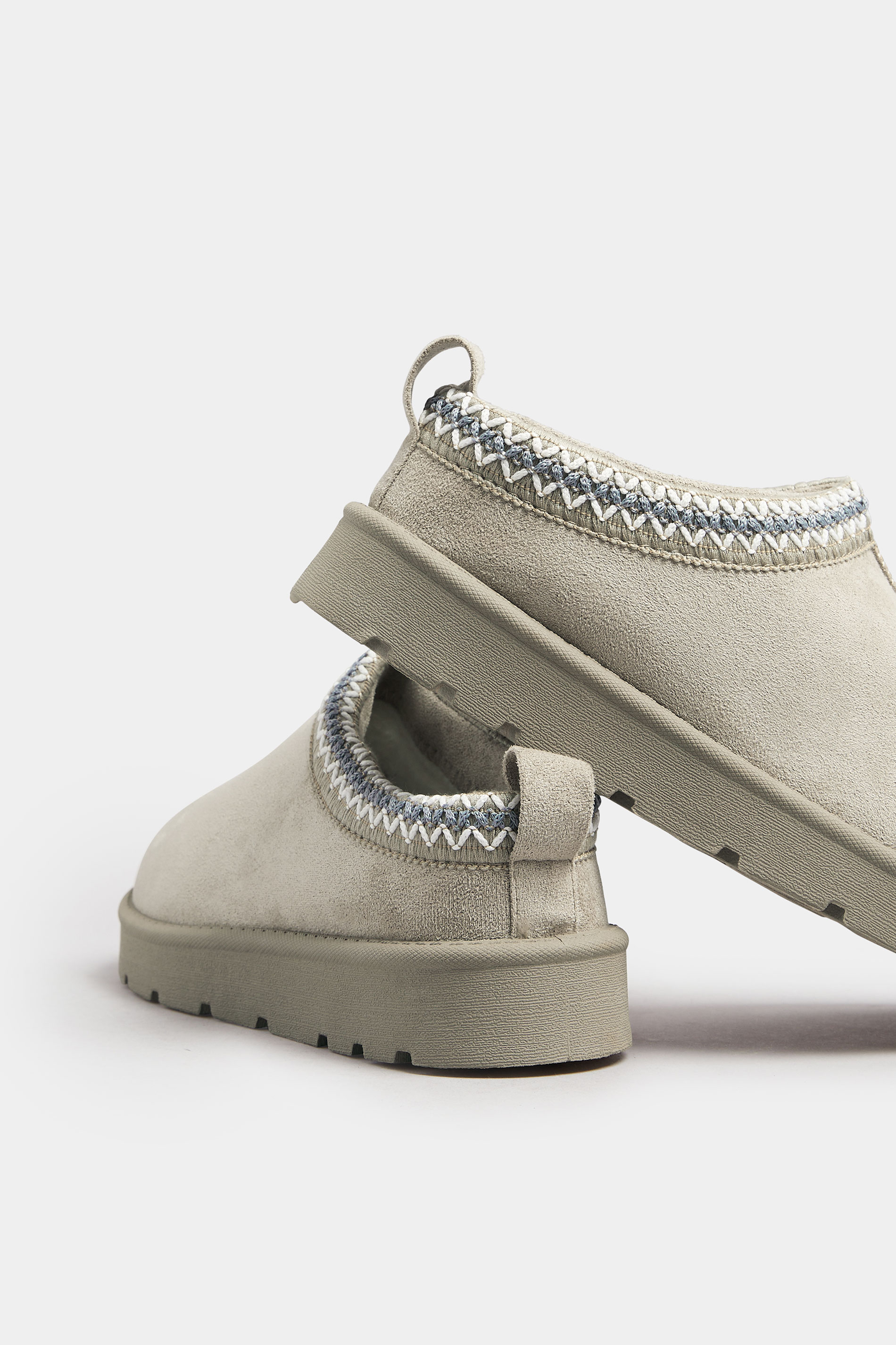 Grey Faux Suede Embroidered Mules In Standard Fit | Yours Clothing 5