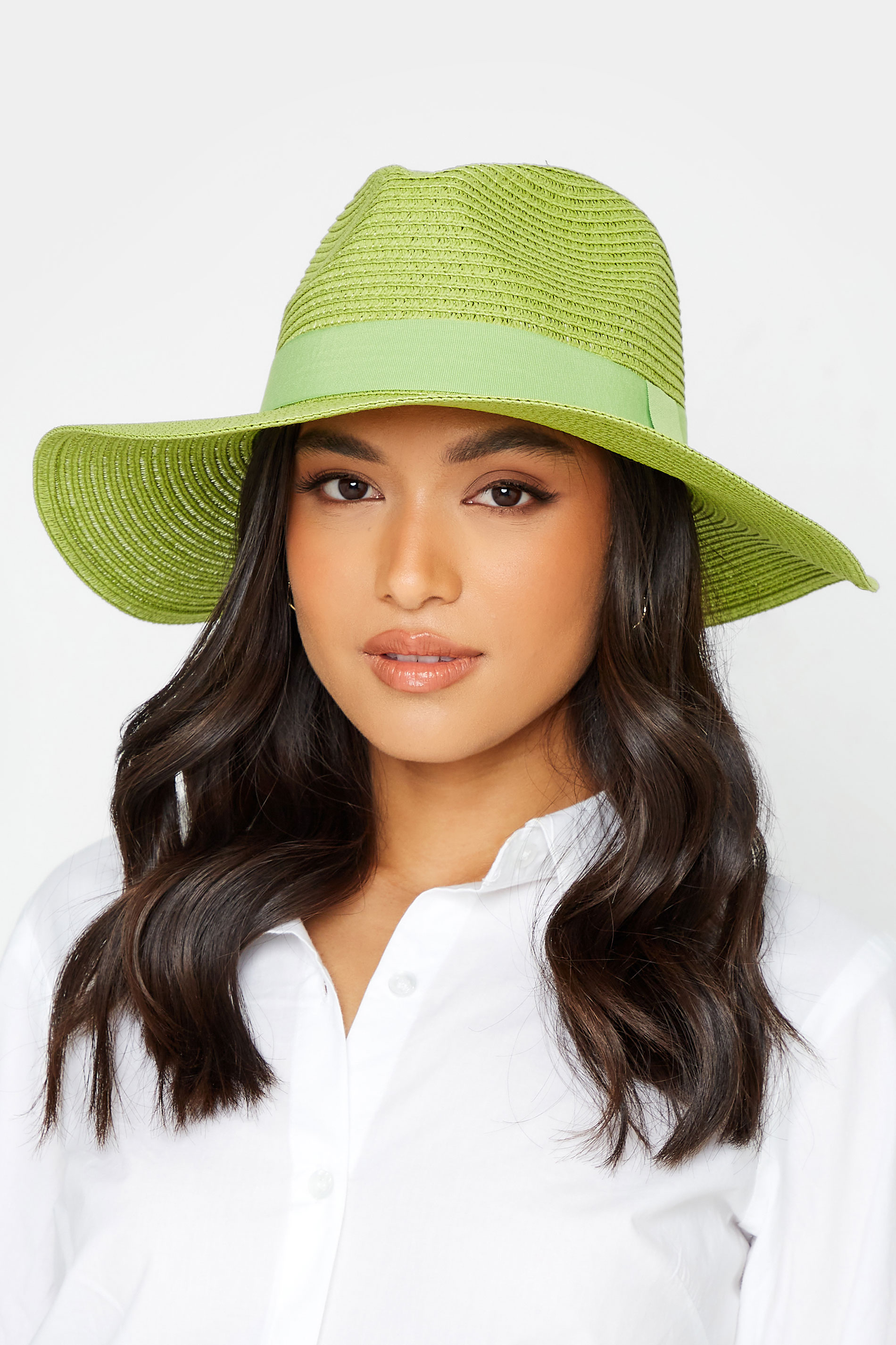 Lime Green Straw Fedora Hat | Yours Clothing  1