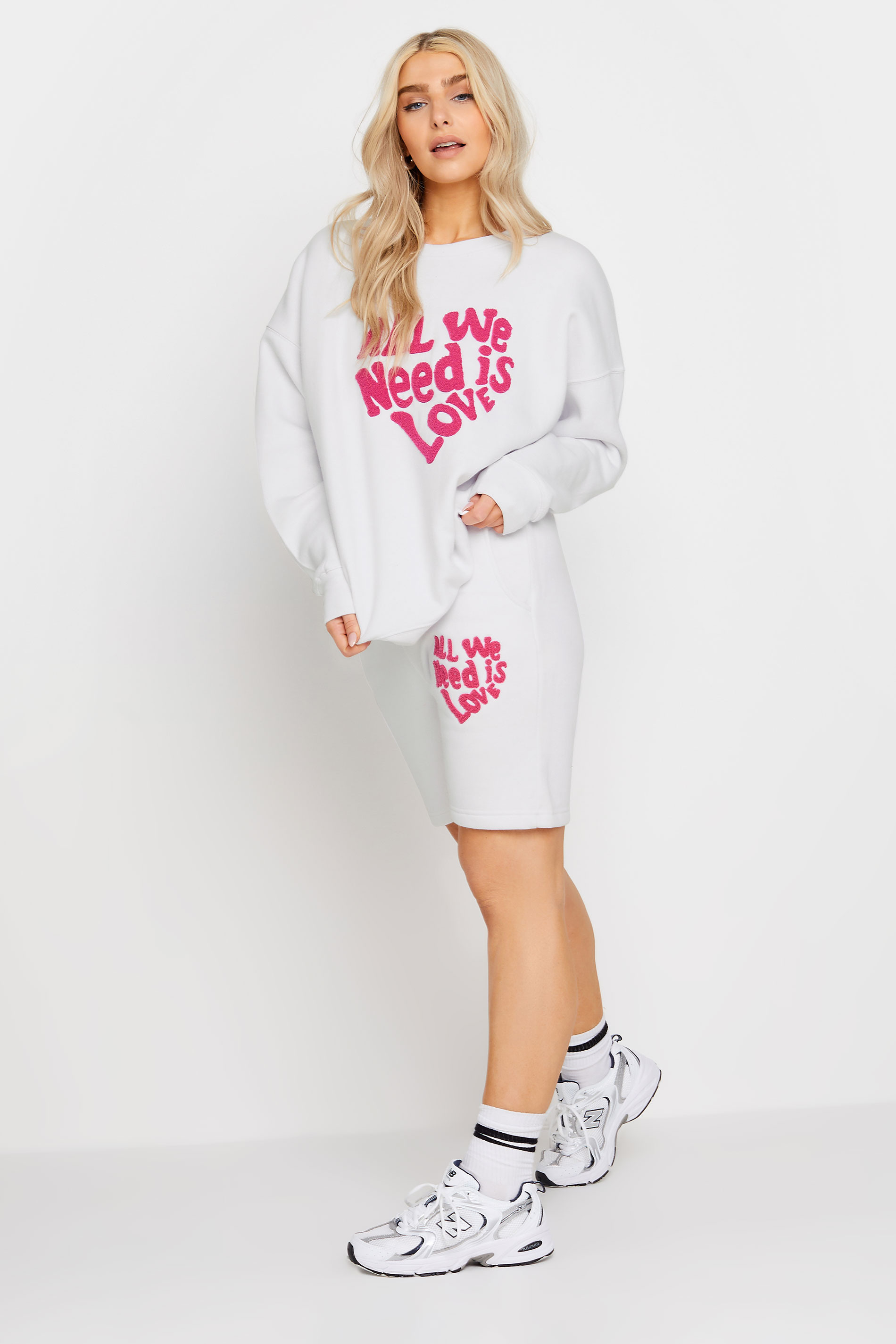 White 'All We Need Is Love' Slogan Jogger Shorts | PixieGirl 2