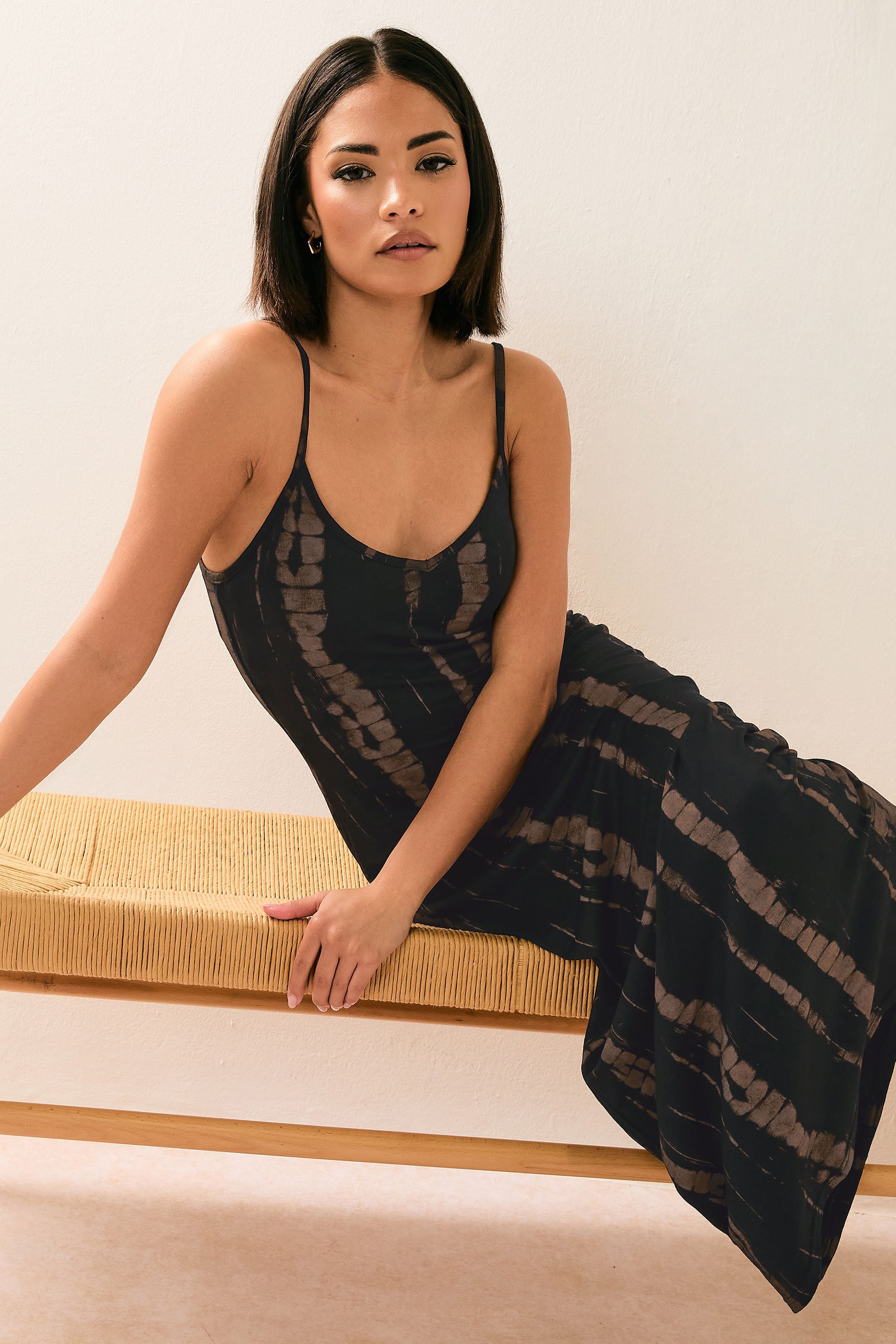 PixieGirl Petite Women's Black Tie Dye Strappy Maxi Dress | PixieGirl 4