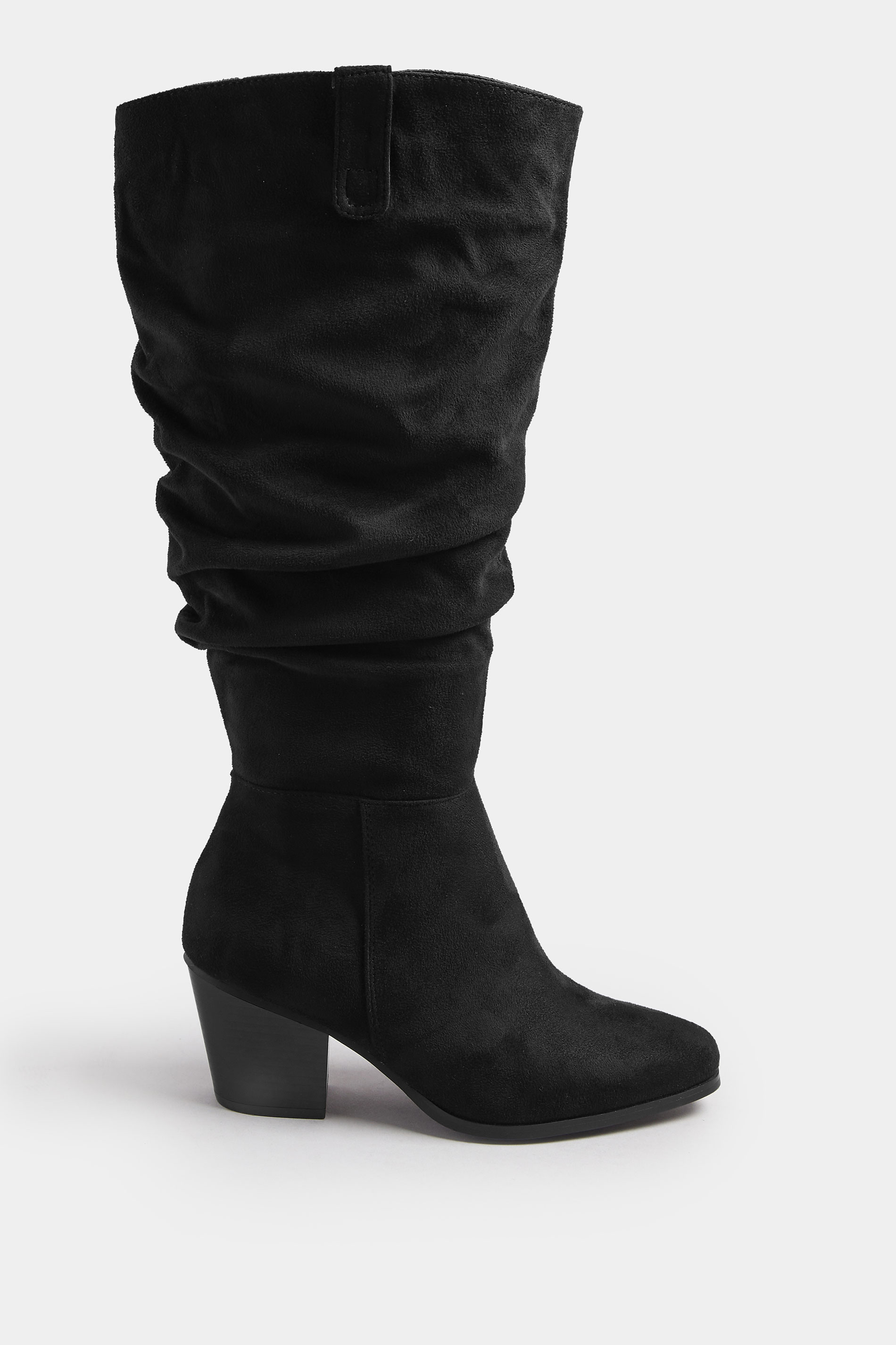 Black Faux Suede Ruched Western Boots In Extra Wide EEE Fit | Yours Clothing 3