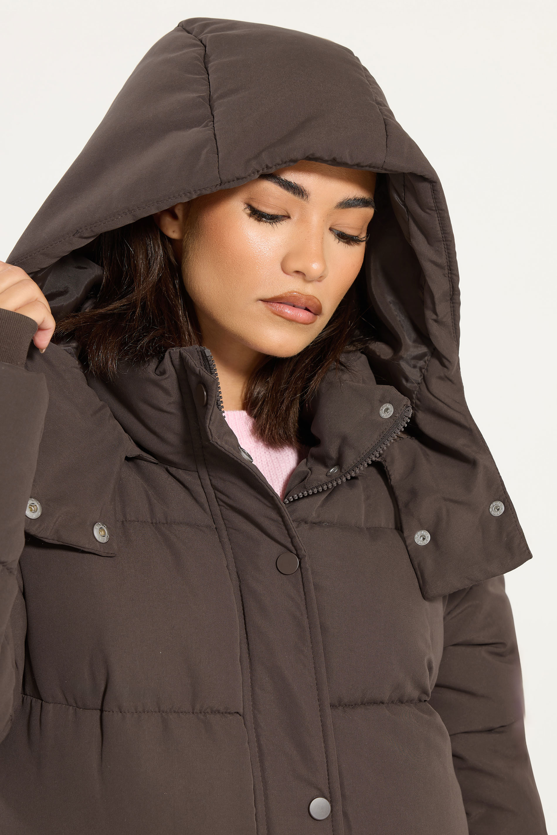 PixieGirl Petite Womens Chocolate Brown Maxi Padded Puffer Coat | PixieGirl 5