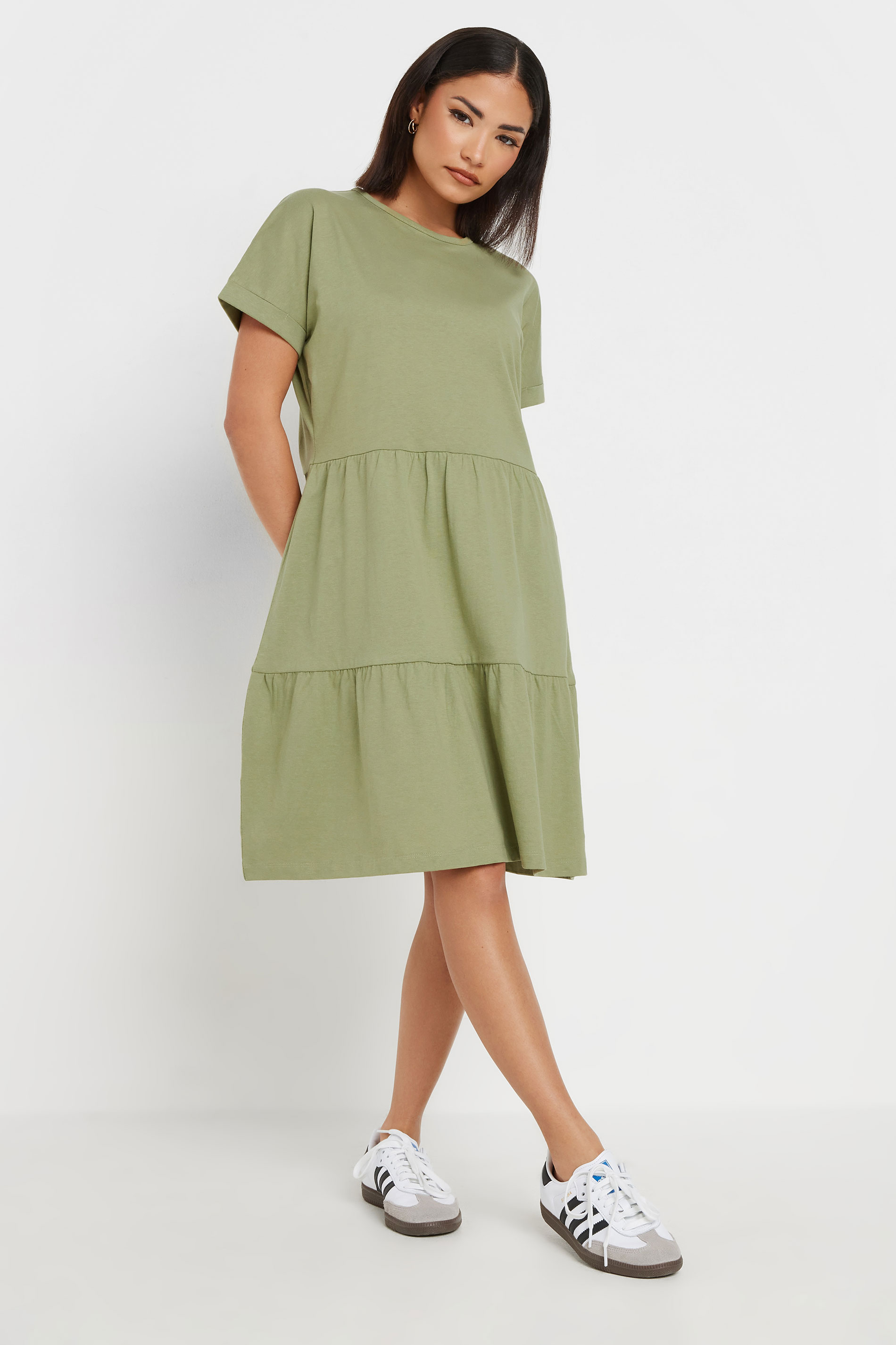 PixieGirl Petite Women's Sage Green Tiered Smock Dress | PixieGirl 2