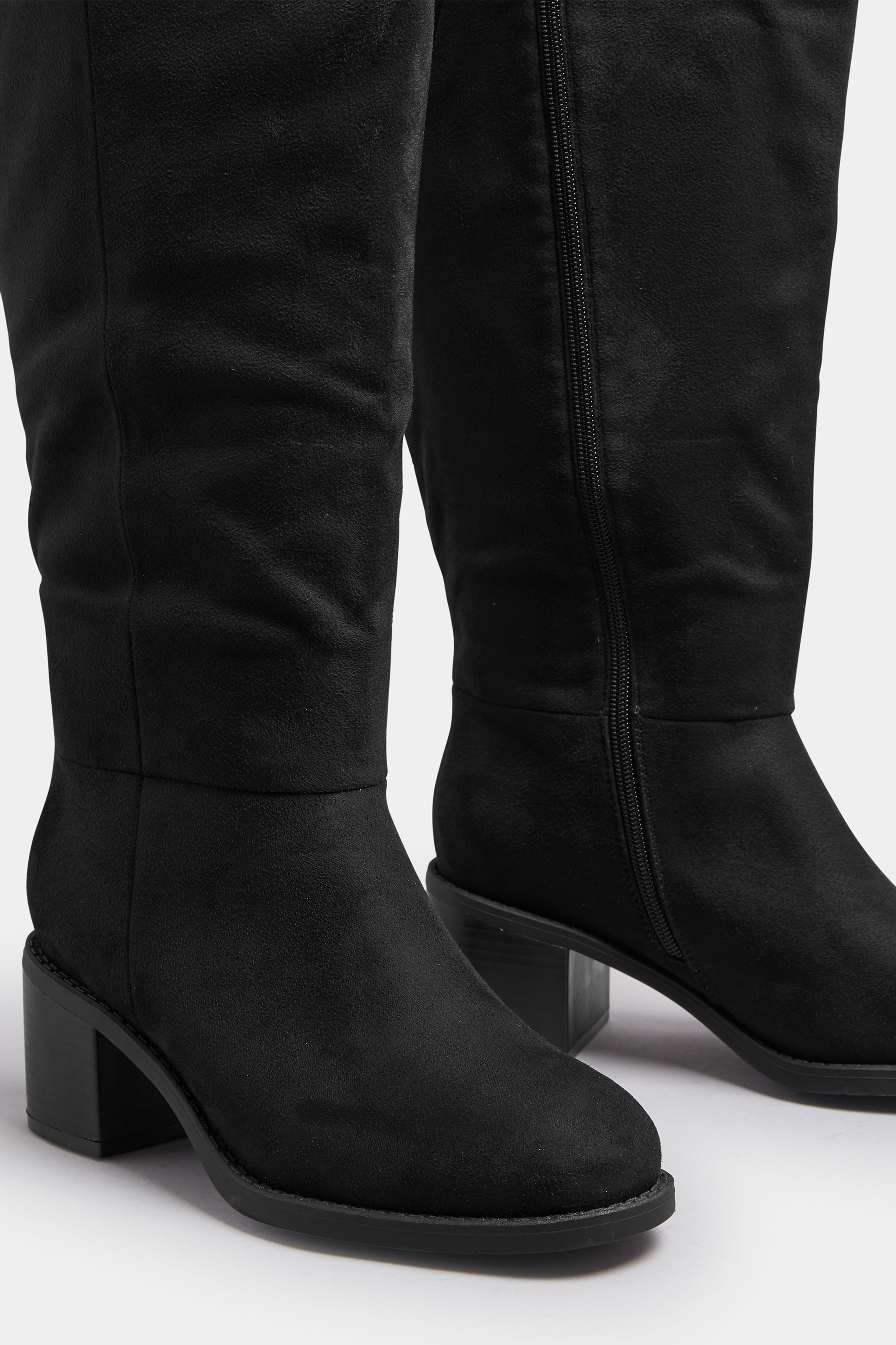 Black Faux Suede Block Heel Knee High Boots In Wide E Fit & Extra Wide EEE Fit | Yours Clothing 6