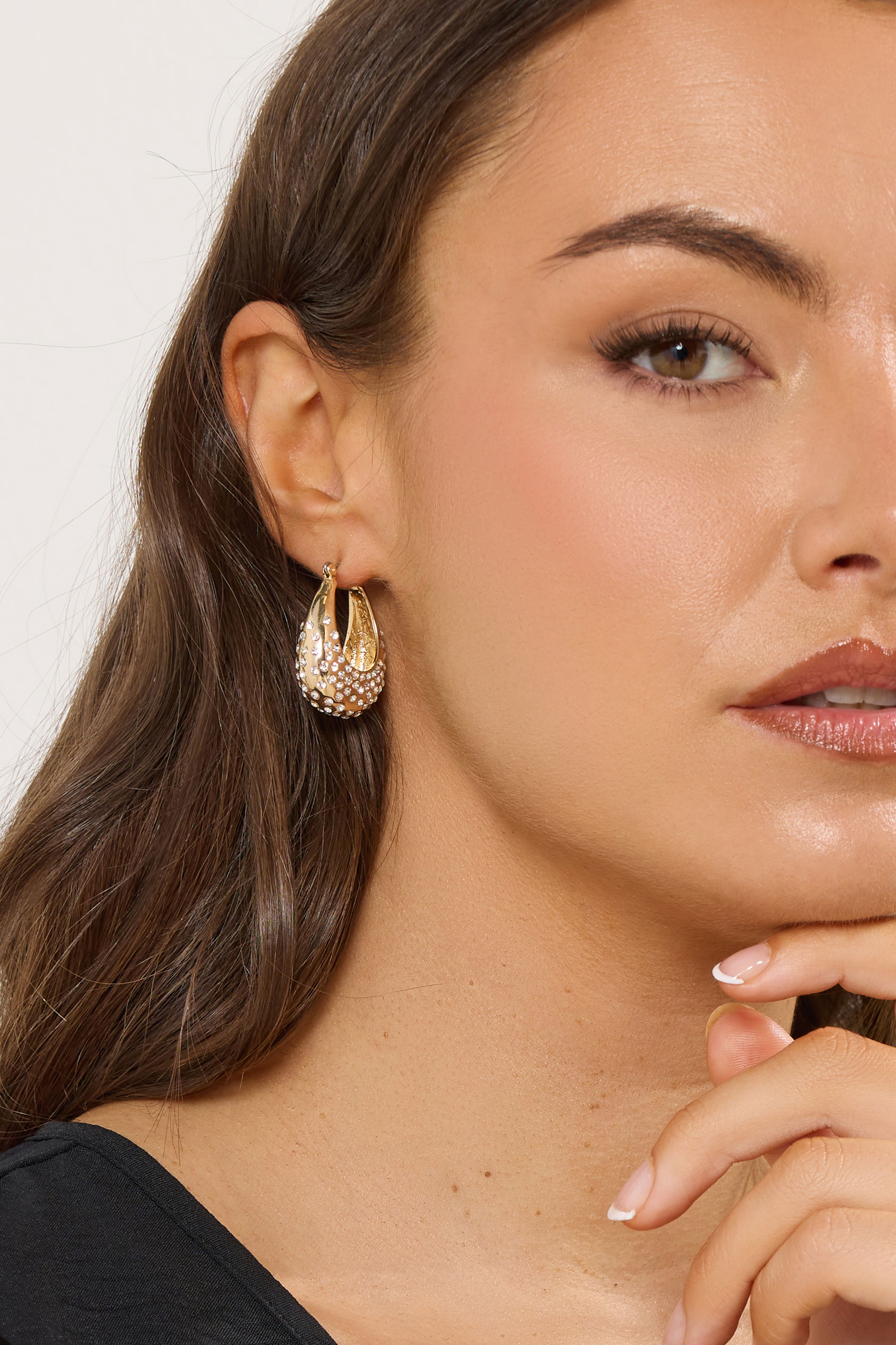 Gold Tone Diamante Hoop Earrings | Yours Clothing 1