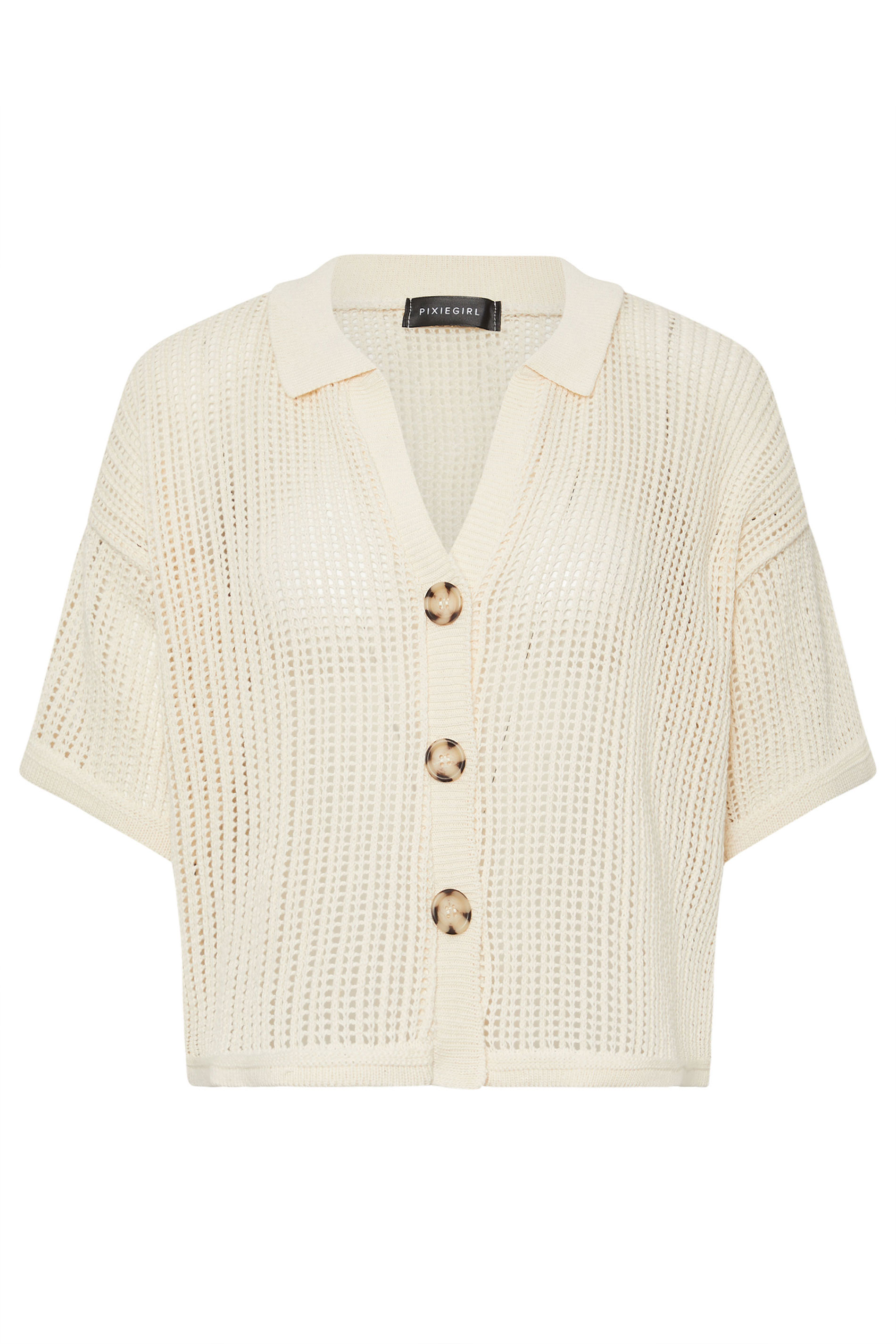 PixieGirl Petite Women's Cream Crochet Short Sleeve Shirt | PixieGirl 5