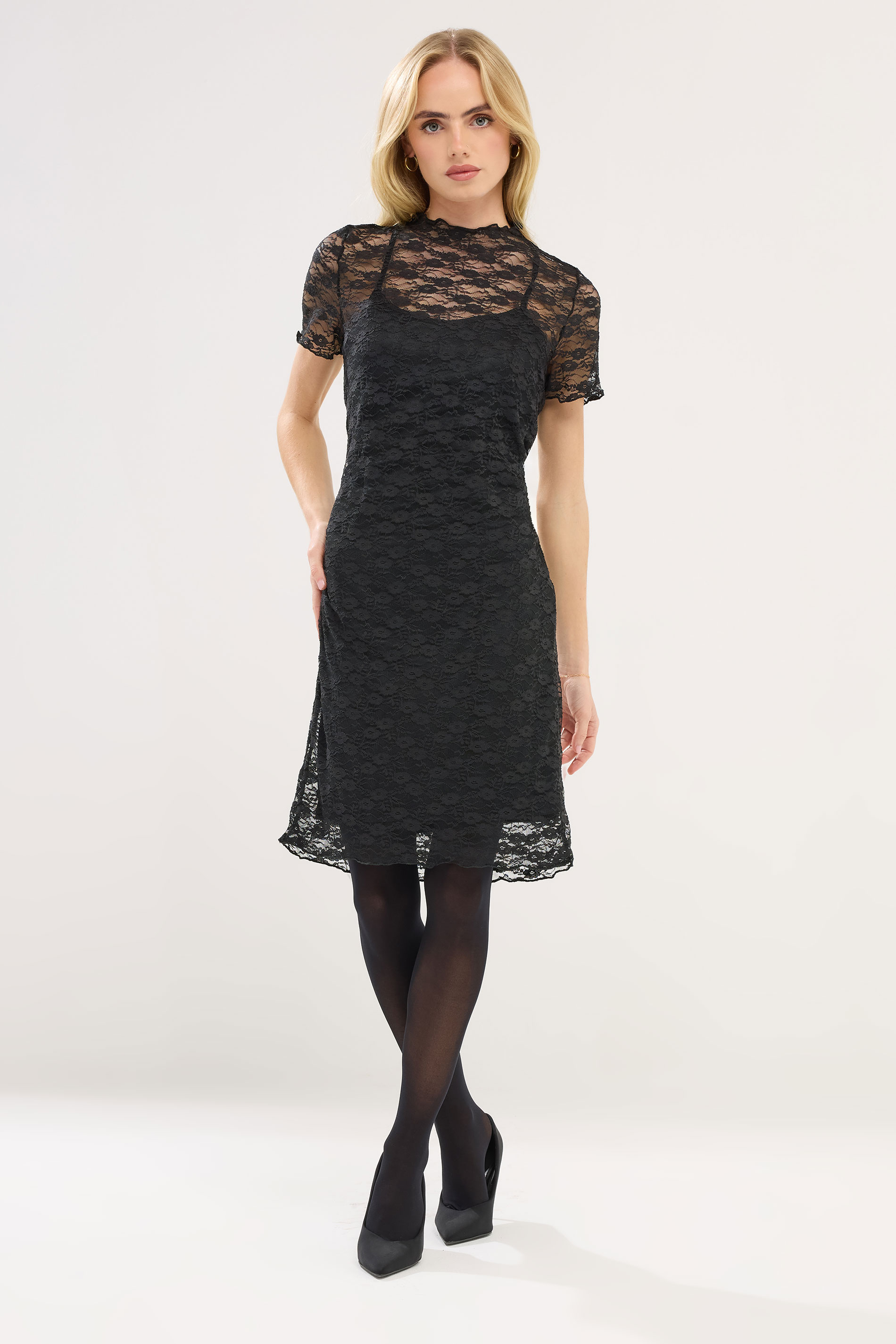 PixieGirl Petite Women's Black Lace Short Sleeve Dress | PixieGirl 2