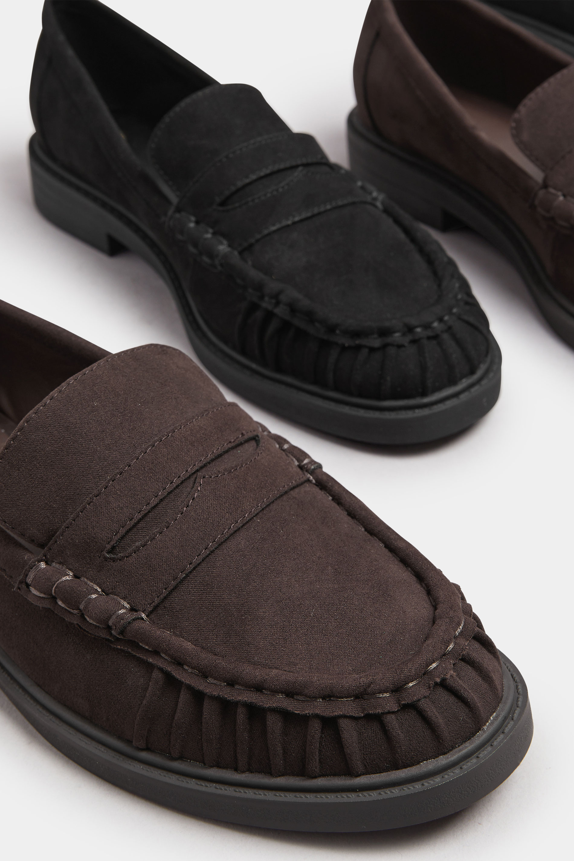 Chocolate Brown Faux Suede Ruched Front Loafers In Extra Wide EEE Fit | Yours Clothing 7