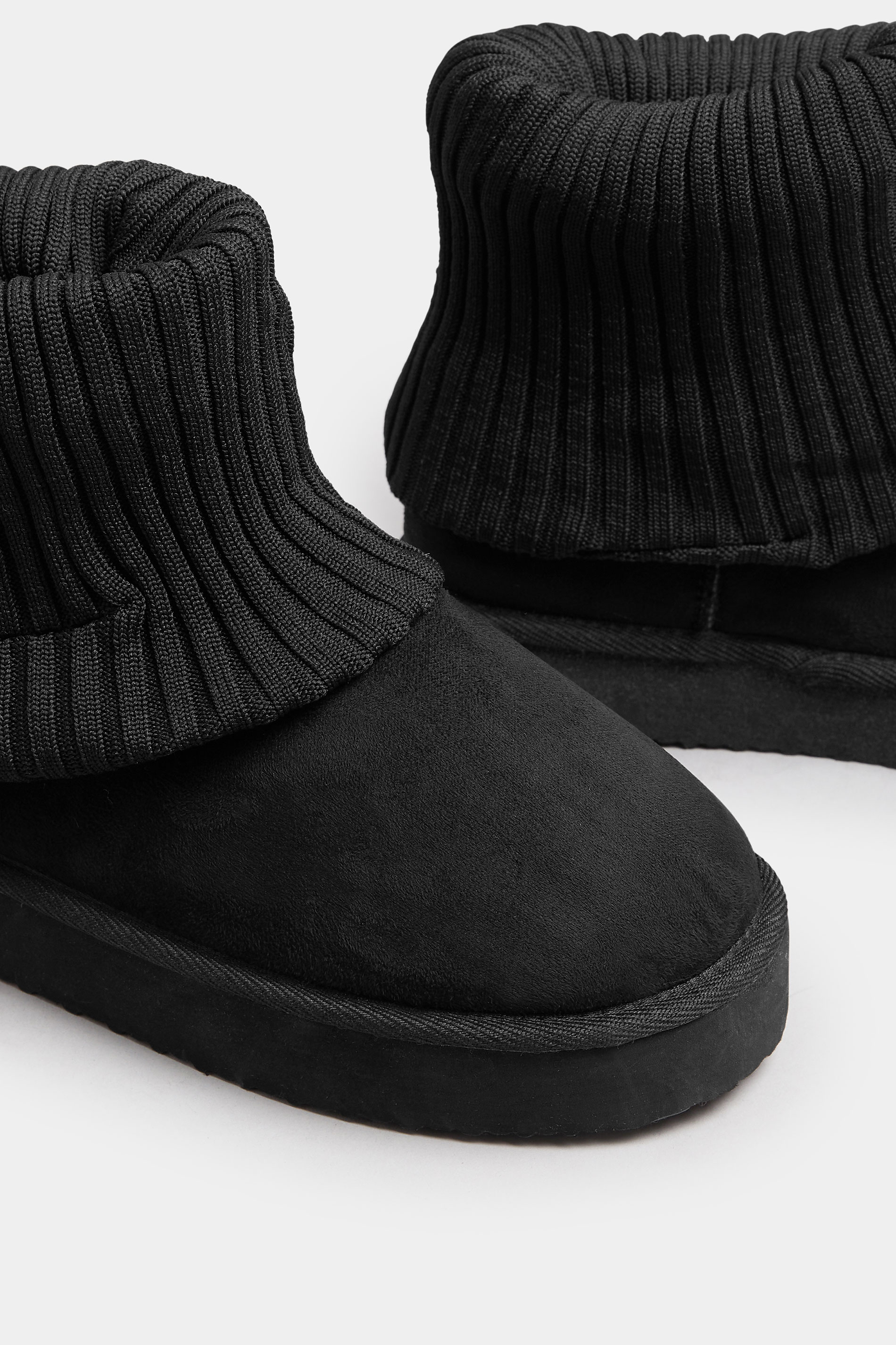 Black Faux Suede Knit Cuff Ankle Boots In Extra Wide EEE Fit | Yours Clothing 6