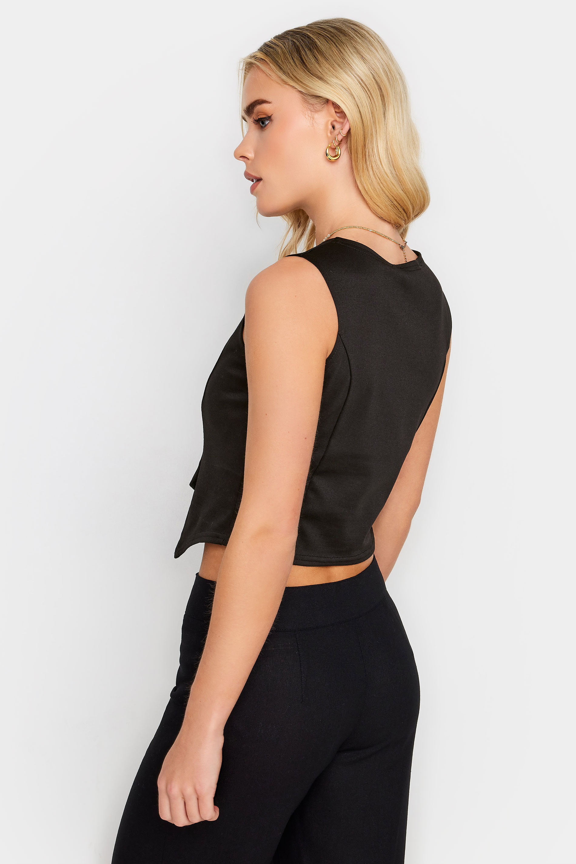PixieGirl Petite Black Asymmetrical Button Waistcoat | PixieGirl 4