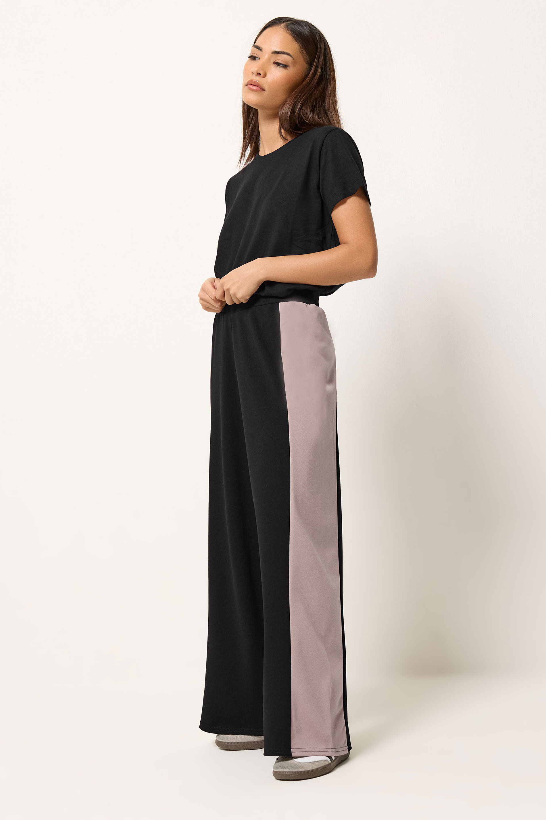 PixieGirl Petite Women's Black Side Panel Wide Leg Trousers | PixieGirl 3