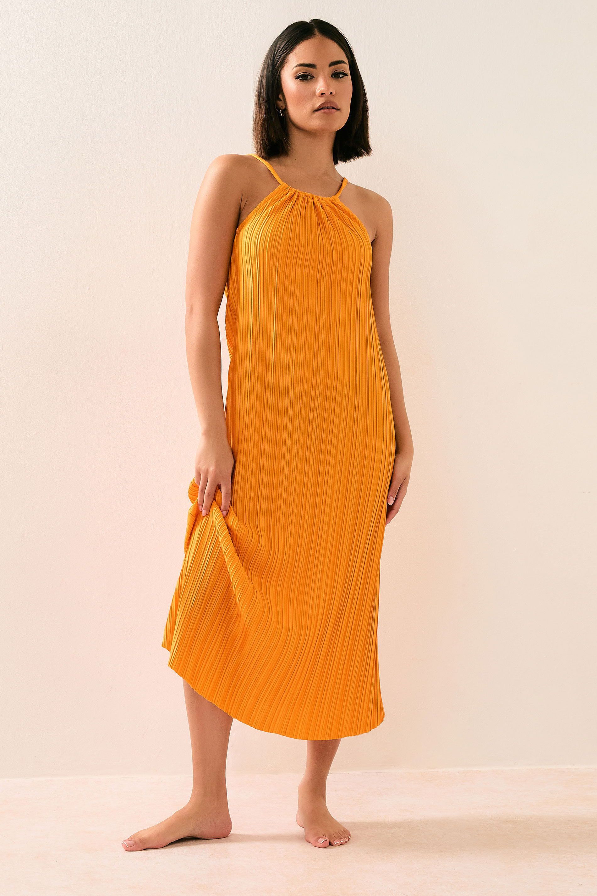 PixieGirl Petite Women's Orange Plisse Midi Dress | PixieGirl 5